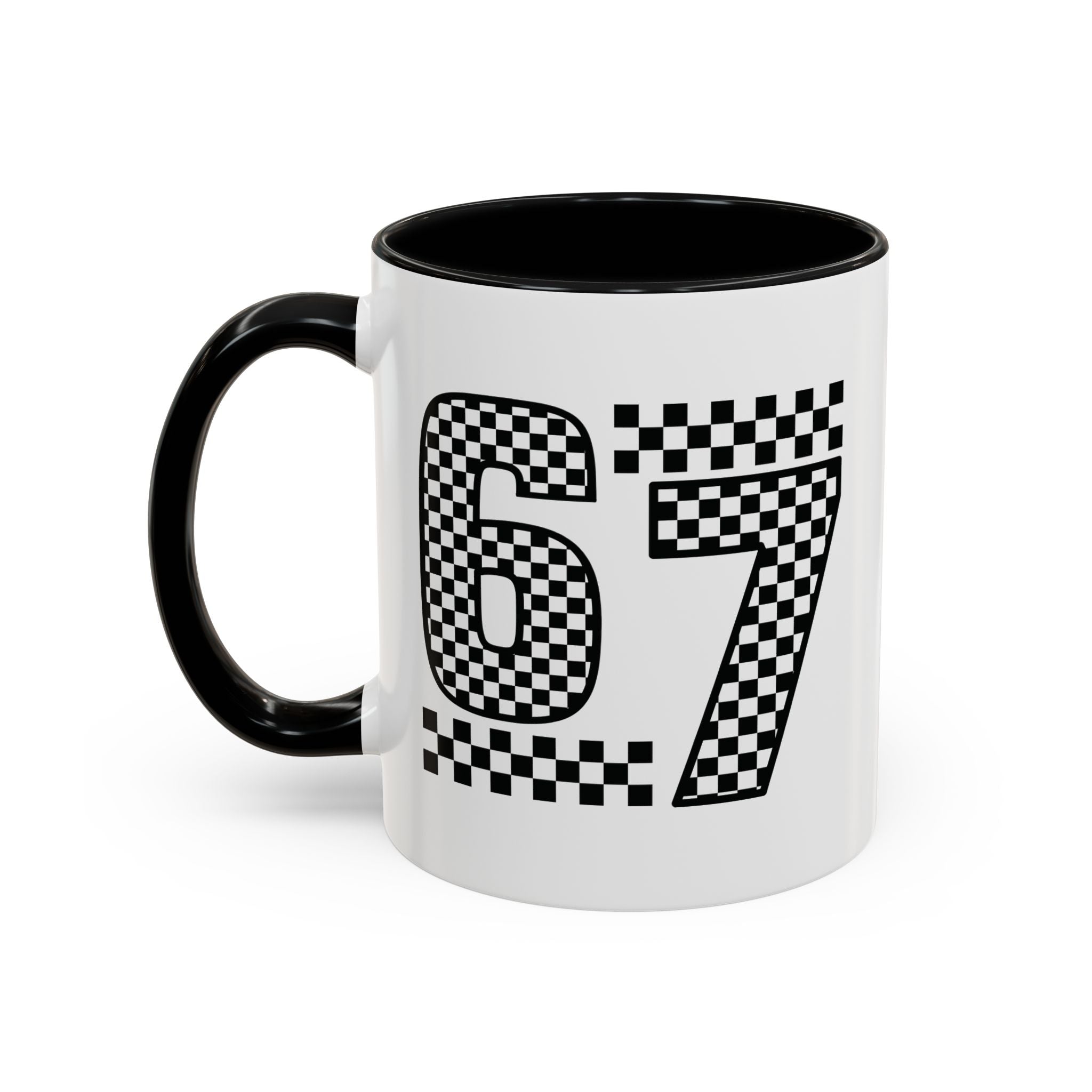 Checkered '67' Accent Coffee Mug — Retro Racing Number Ceramic Mug