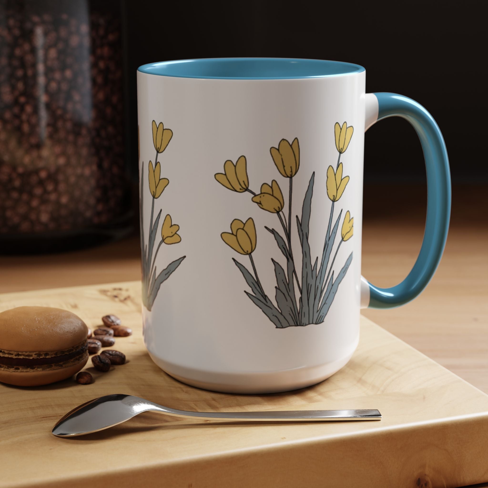 Yellow Tulip Floral Coffee Mug — Spring Accent Ceramic Mug (11/15oz)