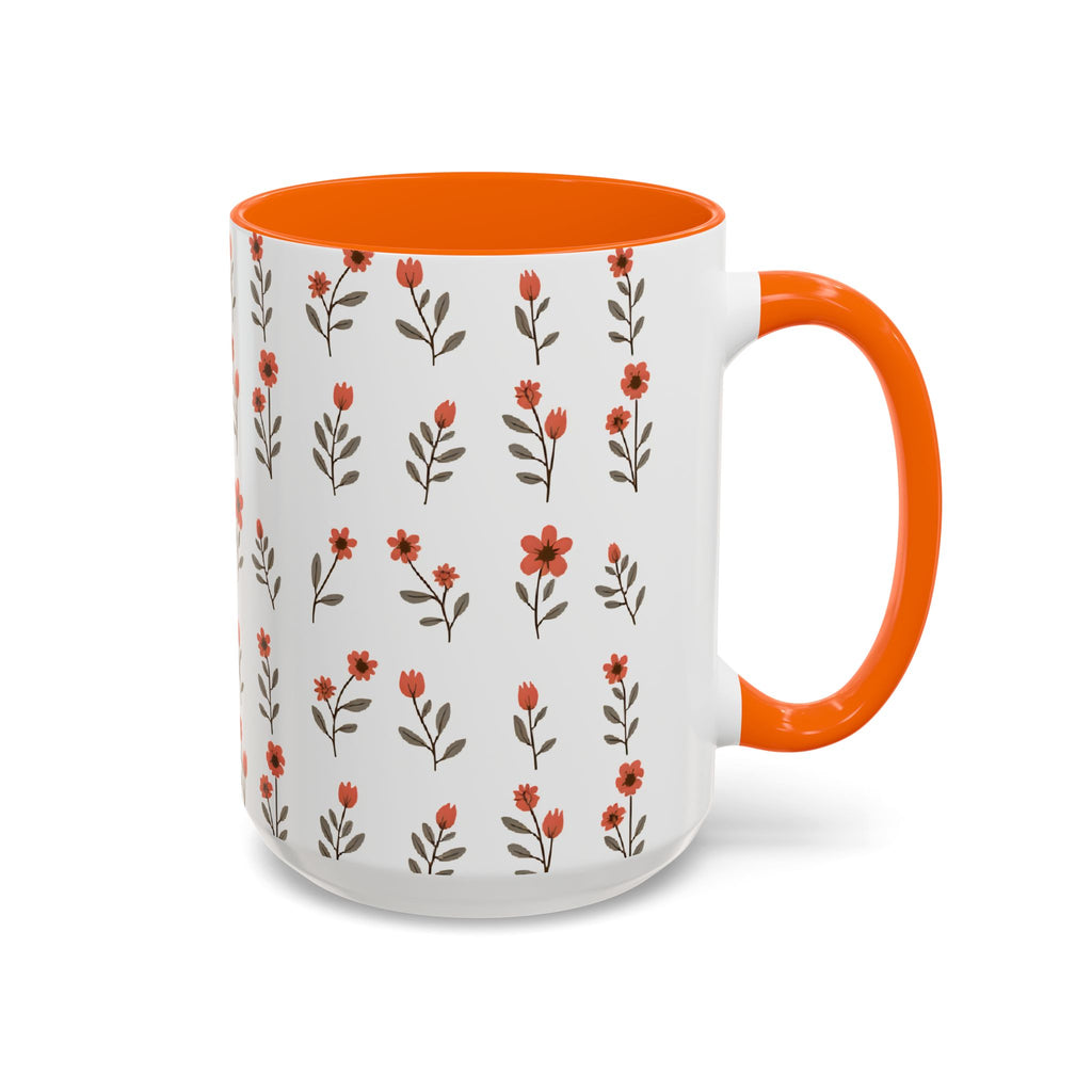 Ceramic printed coffee mug Floral Accent Coffee Mug — Cute Red Wildflower Pattern (11/15oz)