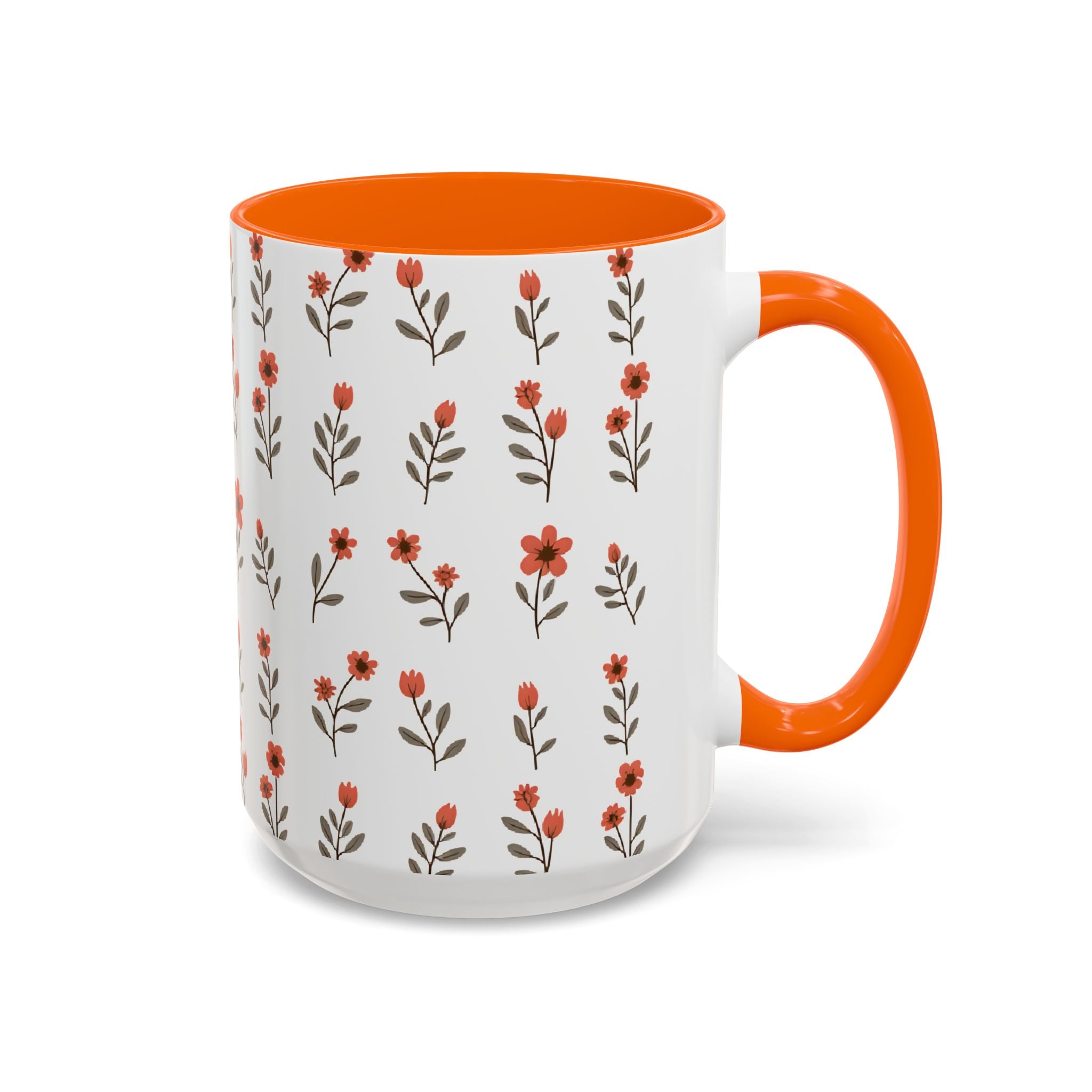 Ceramic printed coffee mug Floral Accent Coffee Mug — Cute Red Wildflower Pattern (11/15oz)