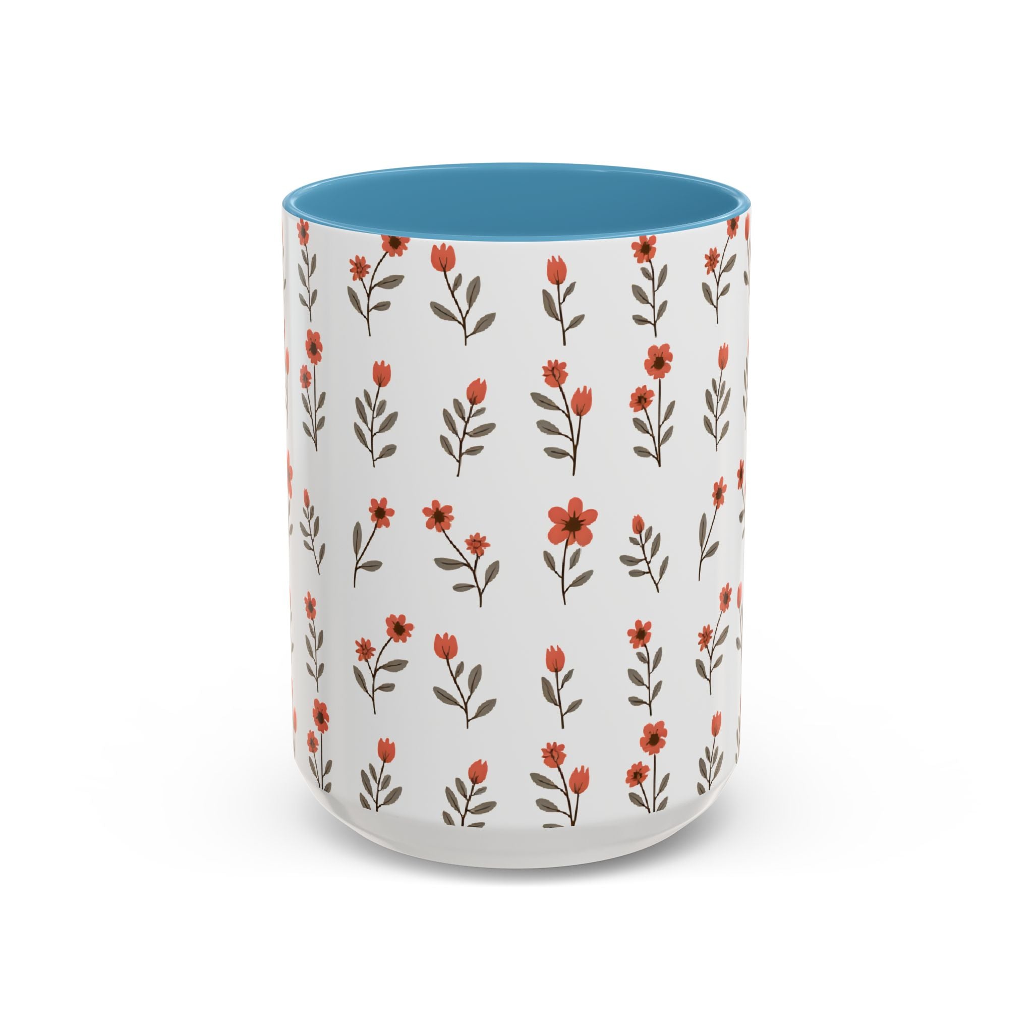 Ceramic printed coffee mug Floral Accent Coffee Mug — Cute Red Wildflower Pattern (11/15oz)