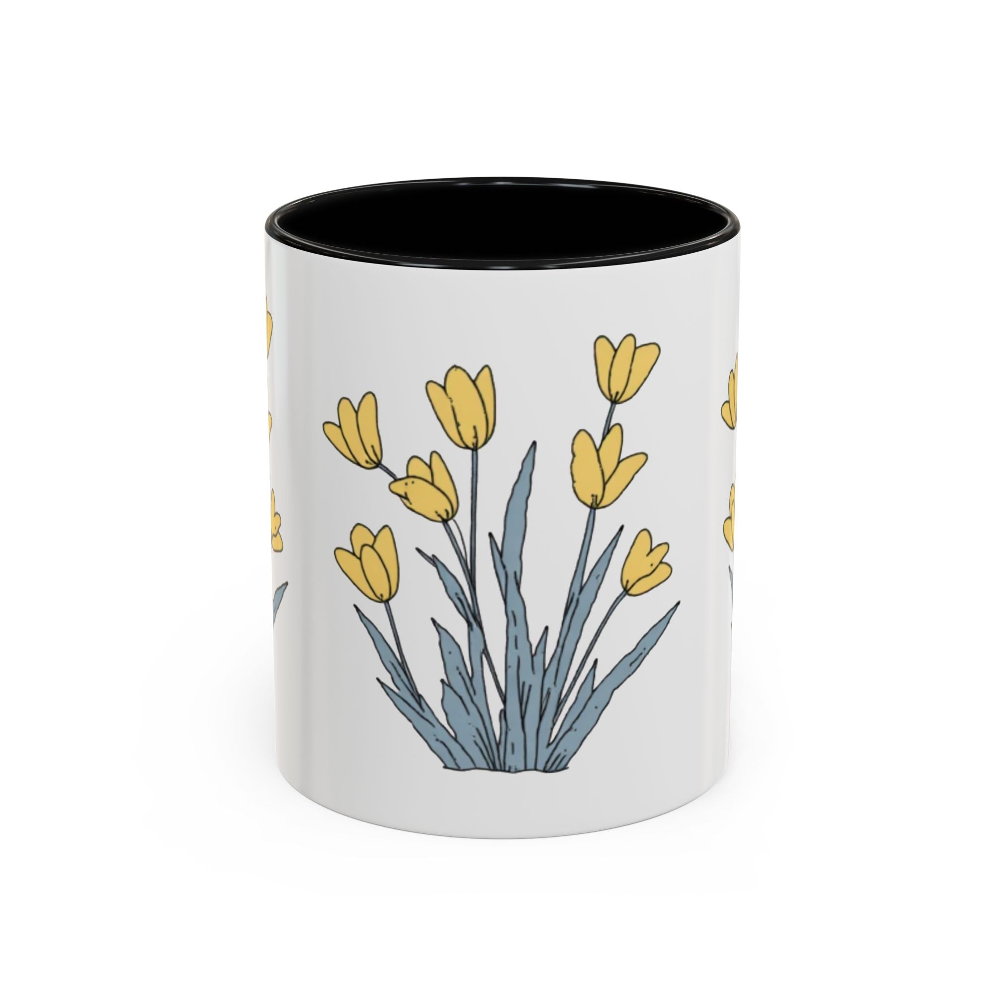 Yellow Tulip Floral Coffee Mug — Spring Accent Ceramic Mug (11/15oz)
