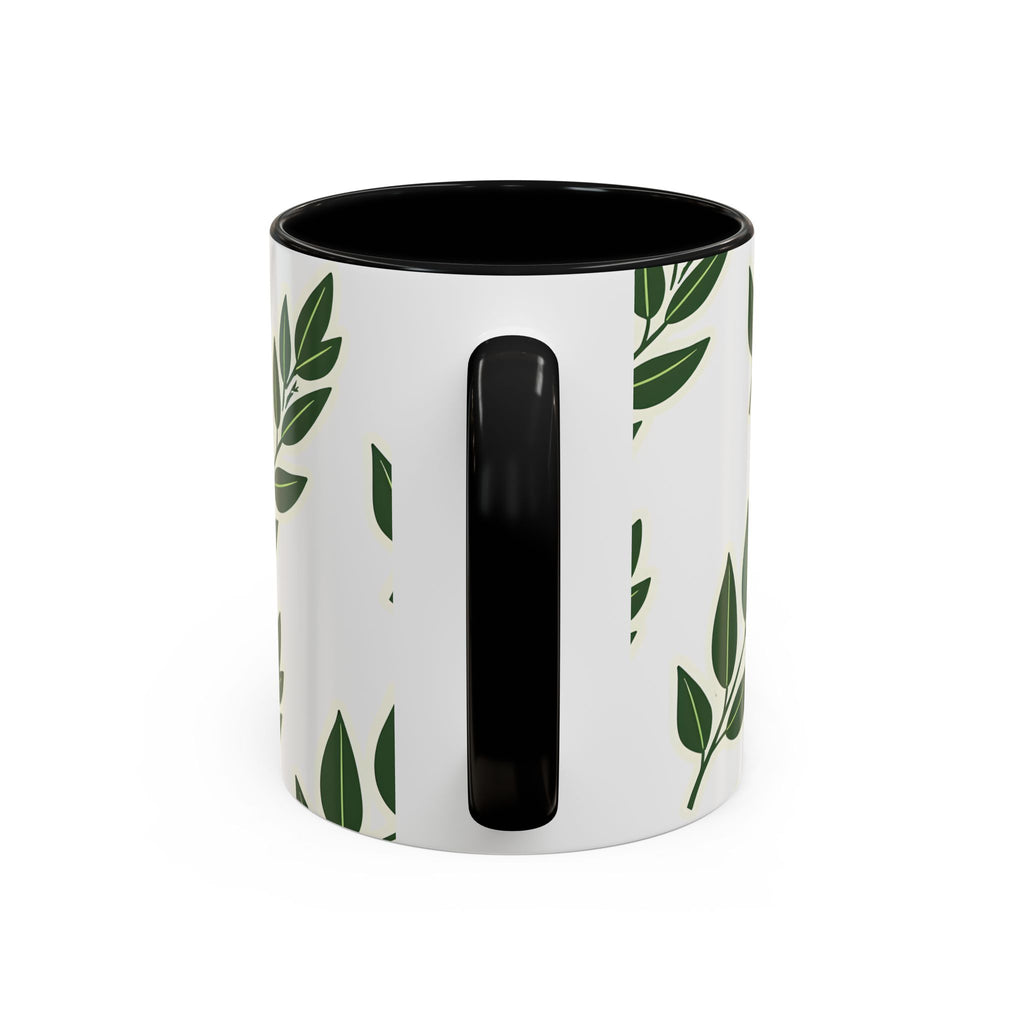 Botanical Leaf Accent Coffee Mug — Green Foliage Ceramic Cup (11/15oz)