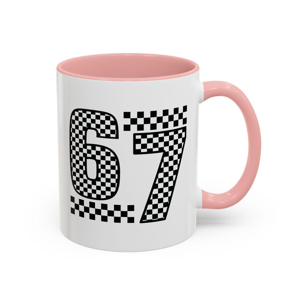 Checkered '67' Accent Coffee Mug — Retro Racing Number Ceramic Mug