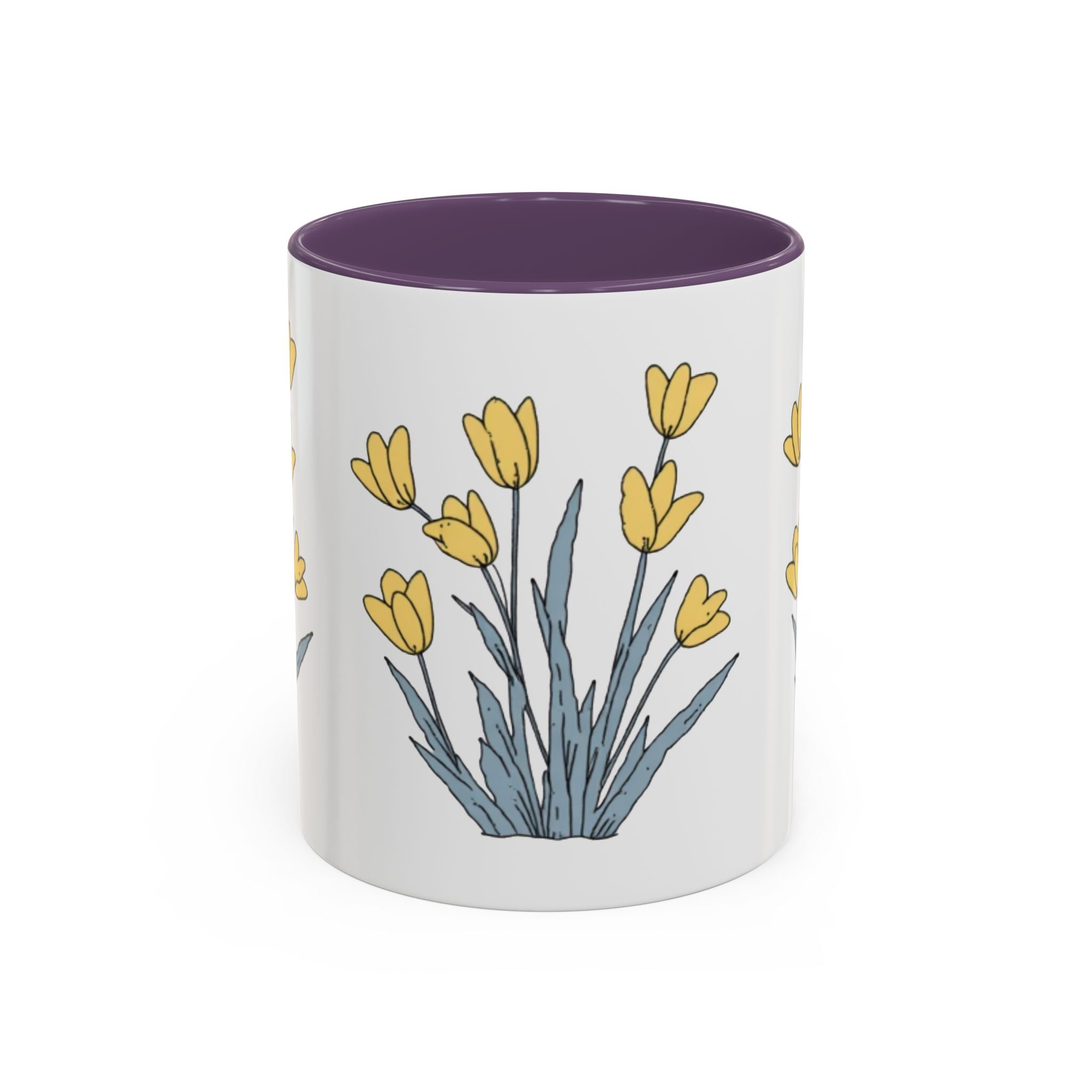 Yellow Tulip Floral Coffee Mug — Spring Accent Ceramic Mug (11/15oz)