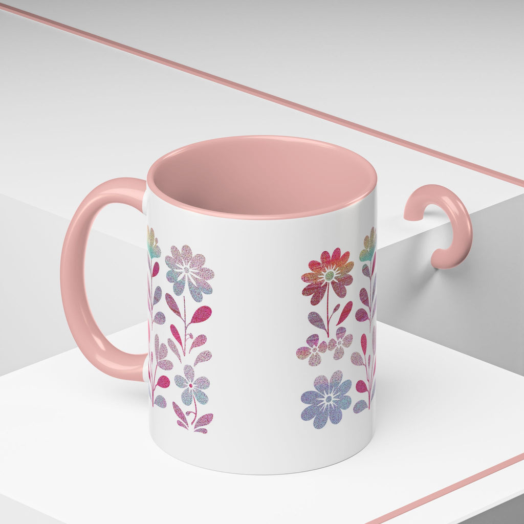 Floral Watercolor Accent Coffee Mug — Pastel Flower Pattern (11/15oz)