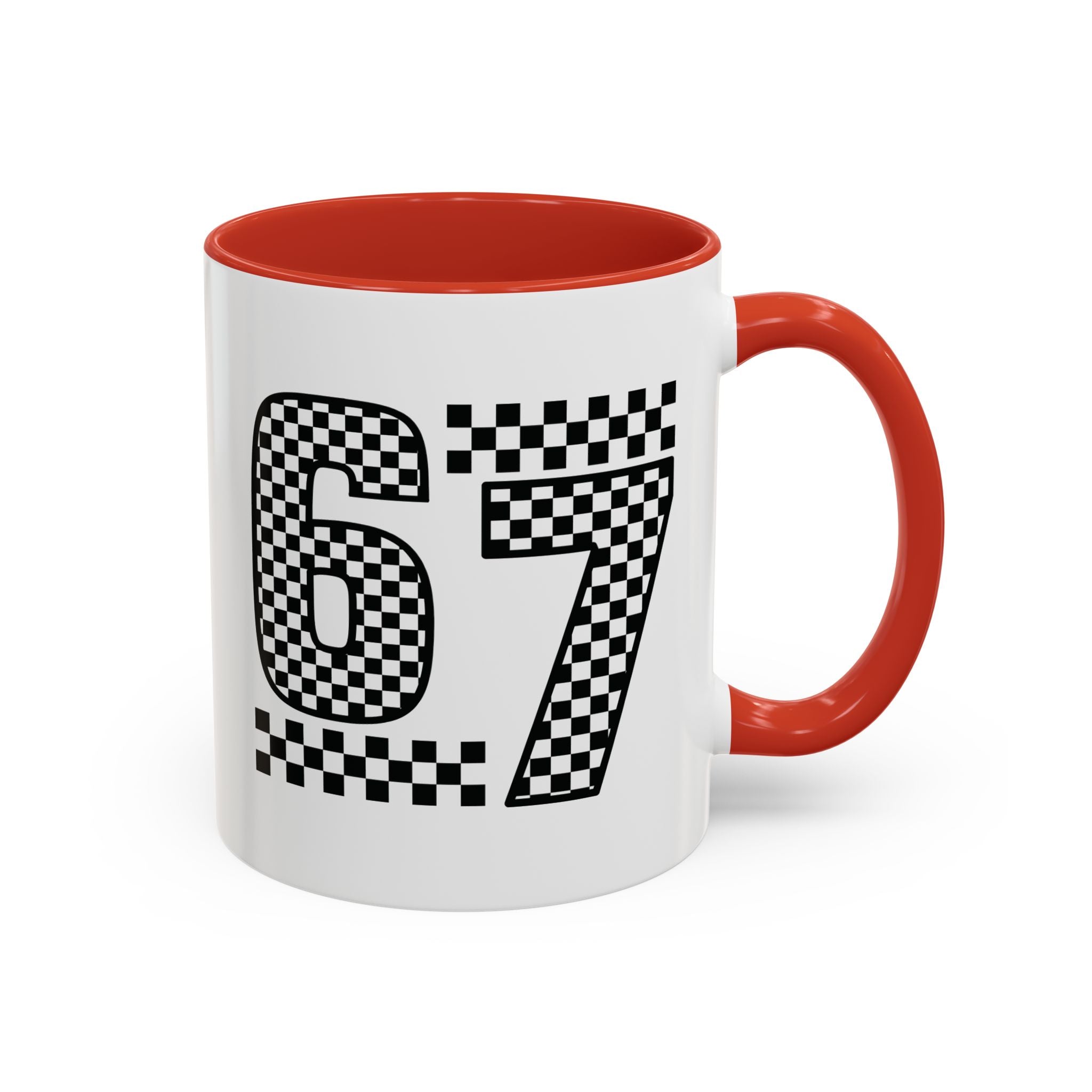 Checkered '67' Accent Coffee Mug — Retro Racing Number Ceramic Mug