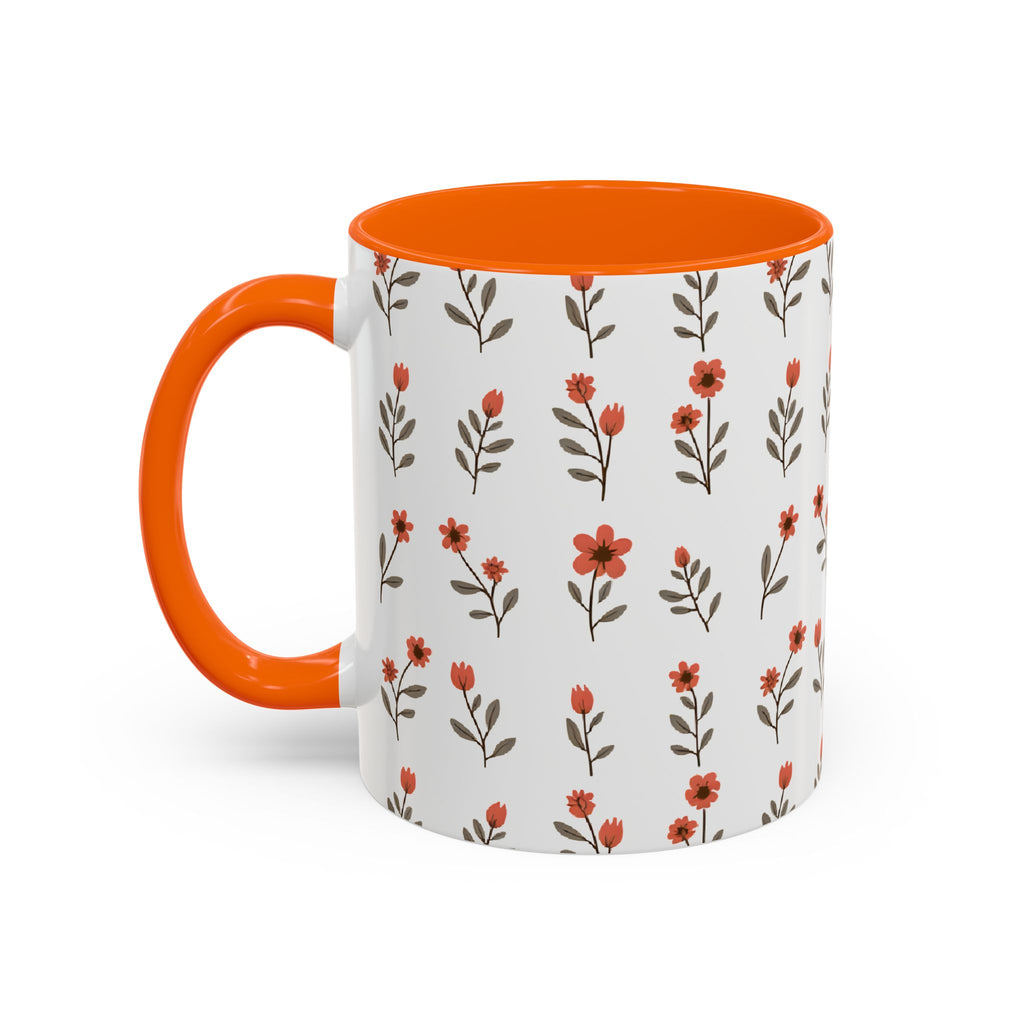 Ceramic printed coffee mug Floral Accent Coffee Mug — Cute Red Wildflower Pattern (11/15oz)
