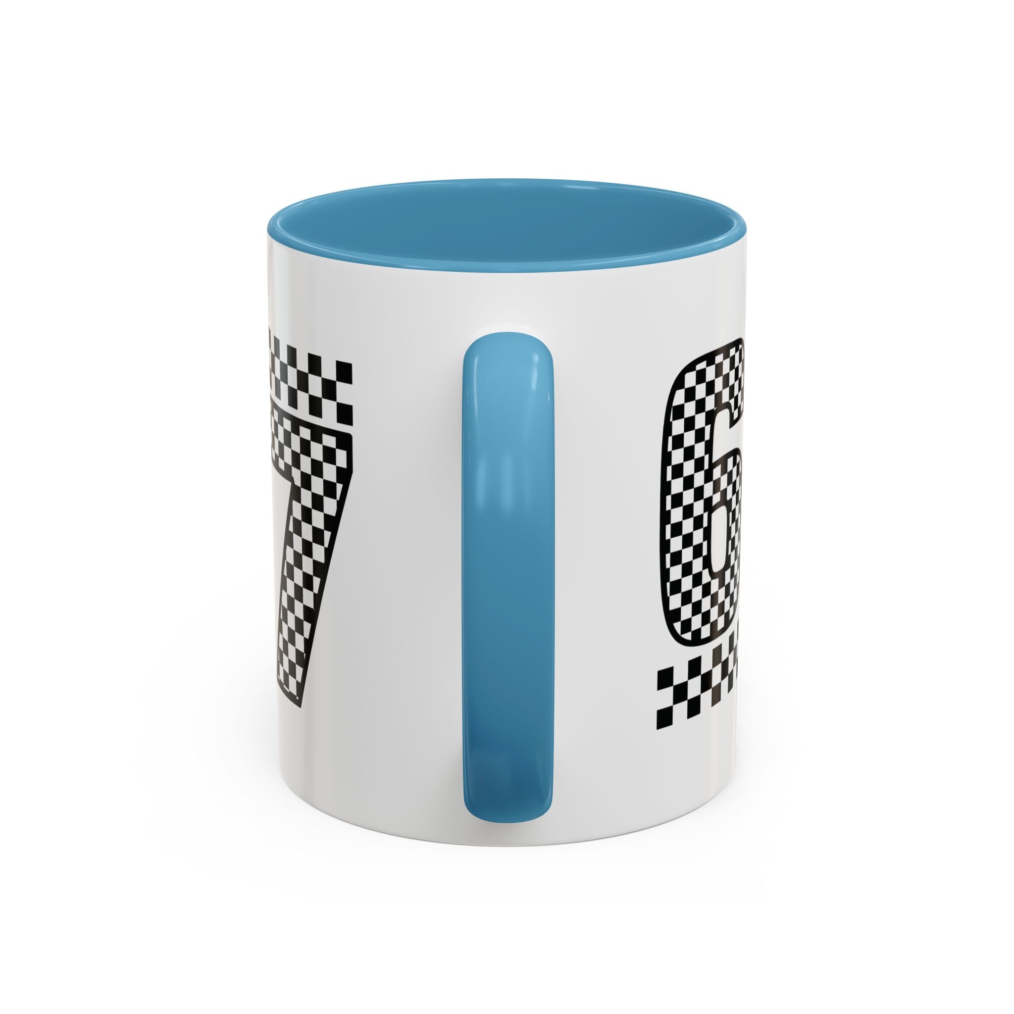 Checkered '67' Accent Coffee Mug — Retro Racing Number Ceramic Mug