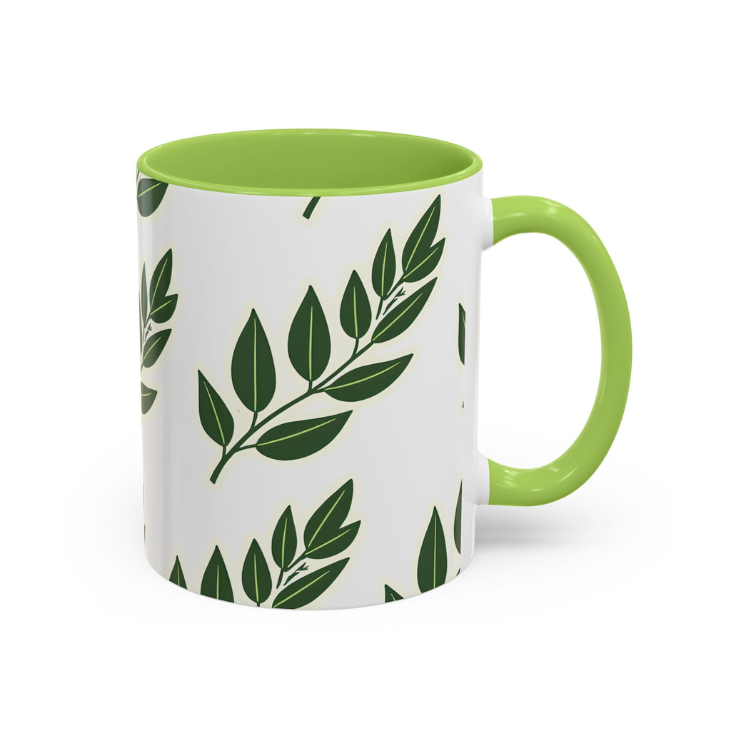 Botanical Leaf Accent Coffee Mug — Green Foliage Ceramic Cup (11/15oz)