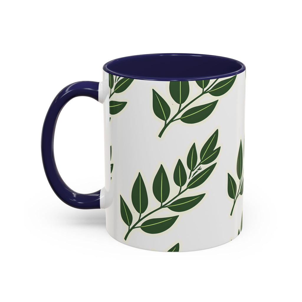 Botanical Leaf Accent Coffee Mug — Green Foliage Ceramic Cup (11/15oz)