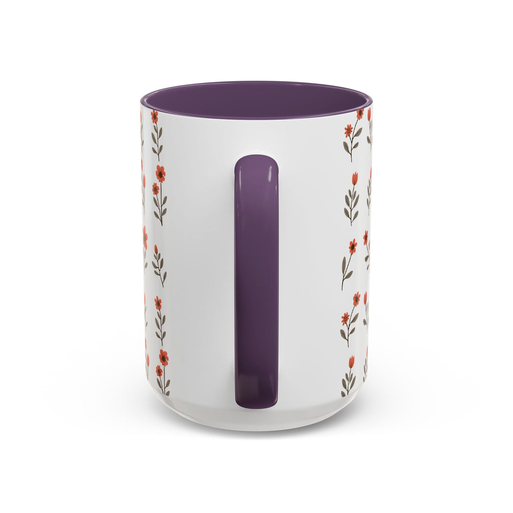 Ceramic printed coffee mug Floral Accent Coffee Mug — Cute Red Wildflower Pattern (11/15oz)