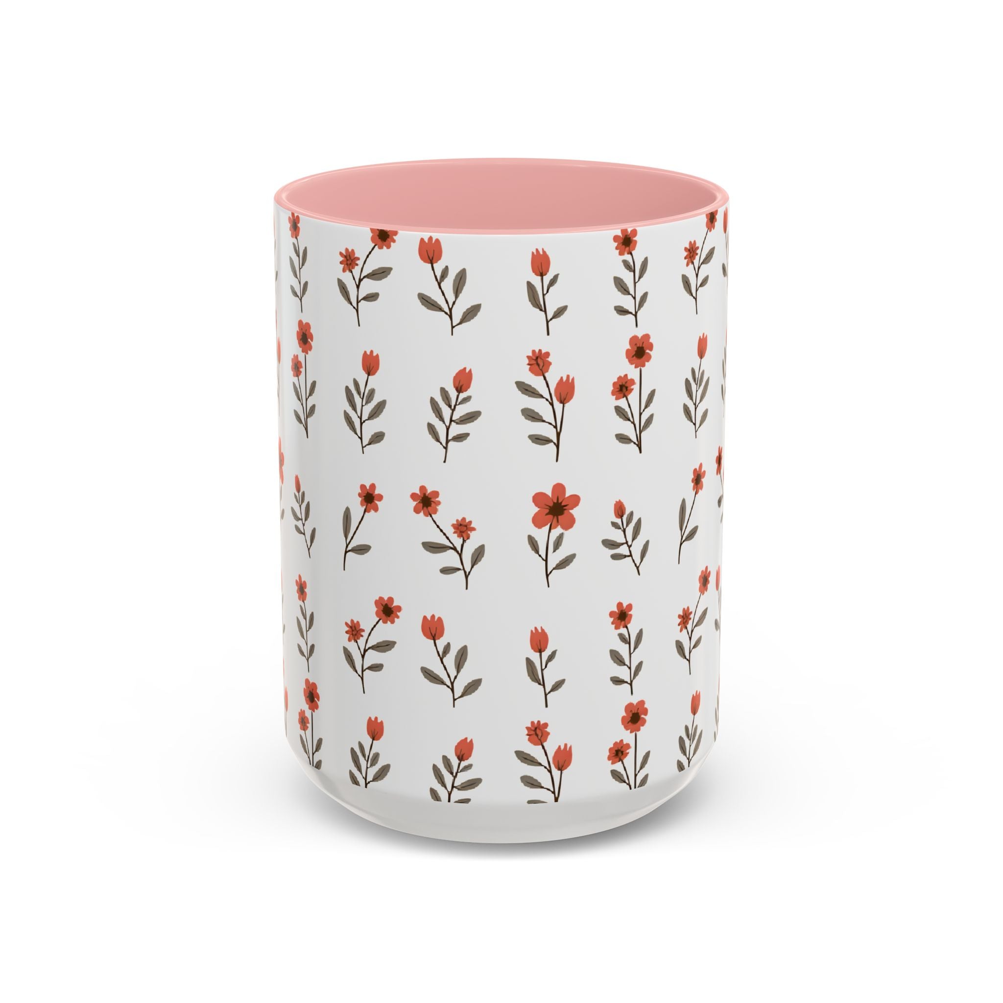 Ceramic printed coffee mug Floral Accent Coffee Mug — Cute Red Wildflower Pattern (11/15oz)