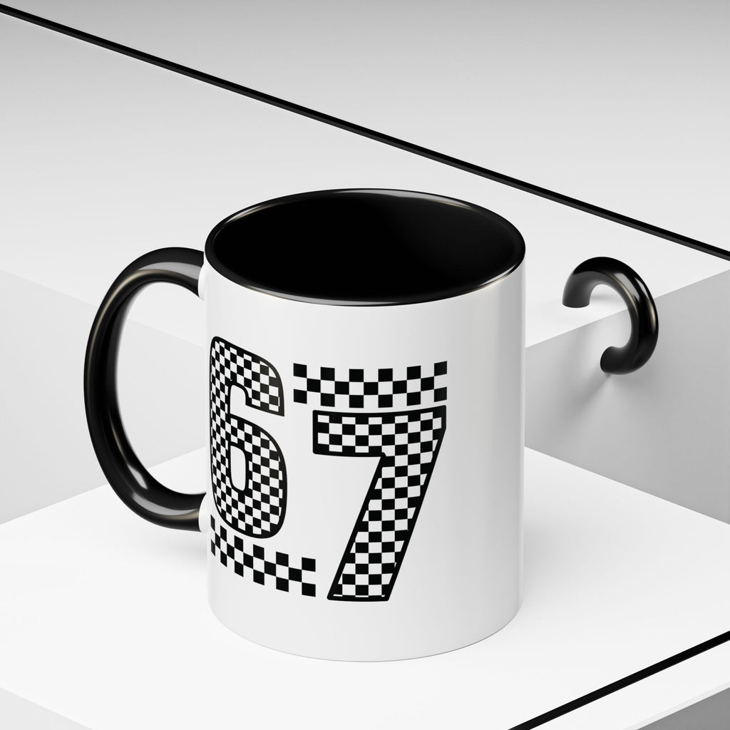 Checkered '67' Accent Coffee Mug — Retro Racing Number Ceramic Mug