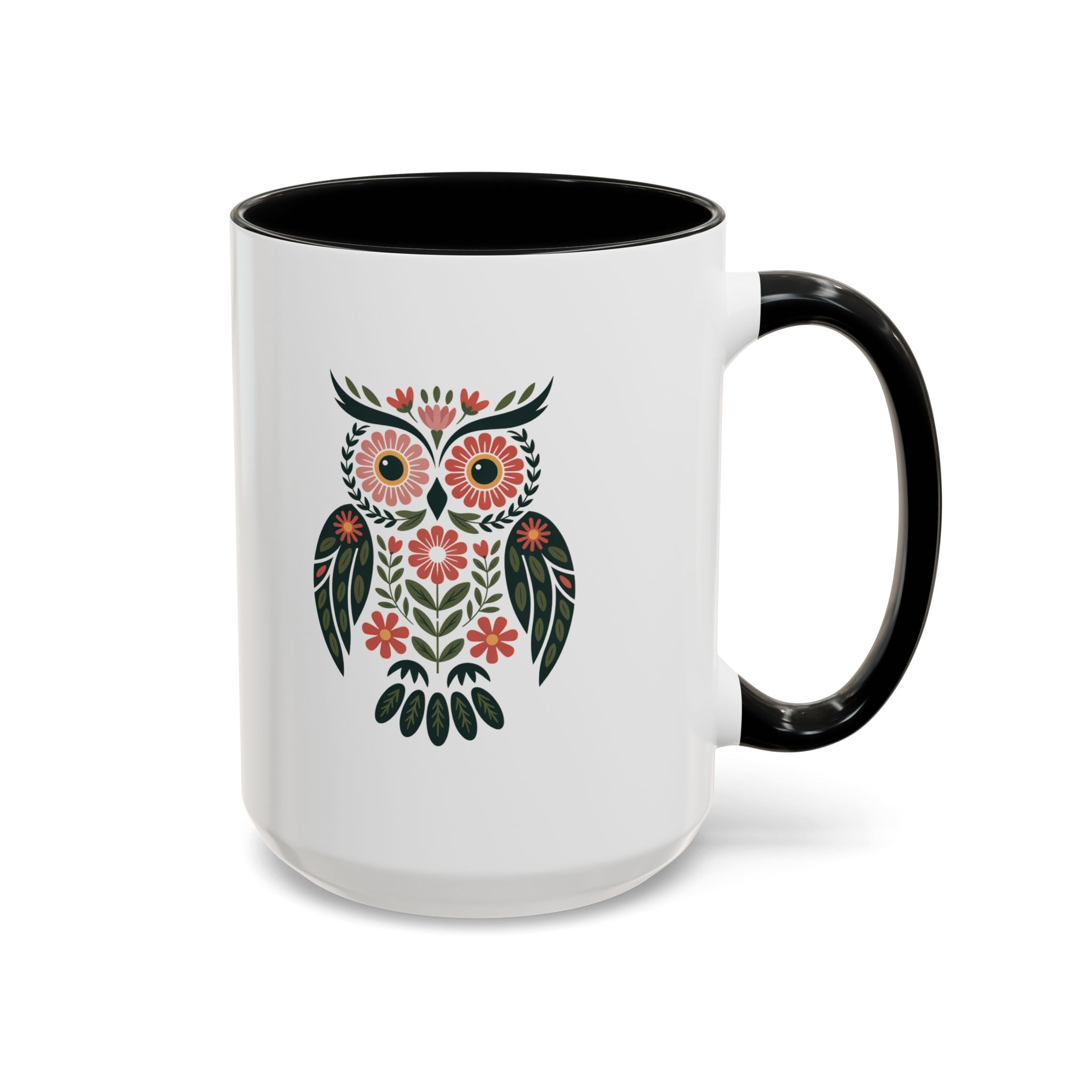 Floral Folk Owl Accent Coffee Mug — 11/15oz