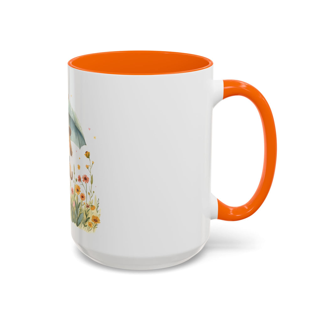 Cute Puppy with Umbrella Coffee Mug — Floral Accent Ceramic Mug (11/15oz)