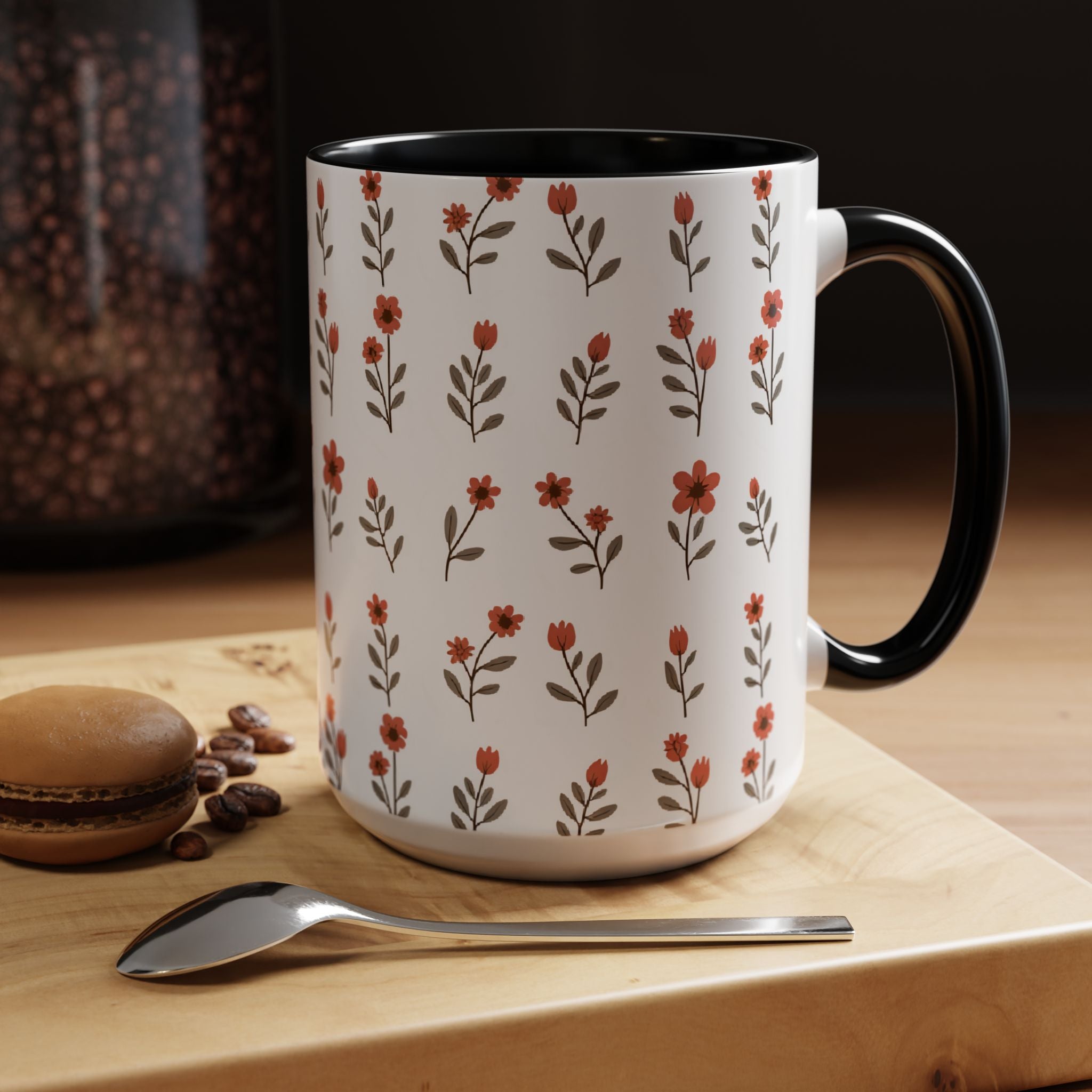 Ceramic printed coffee mug Floral Accent Coffee Mug — Cute Red Wildflower Pattern (11/15oz)