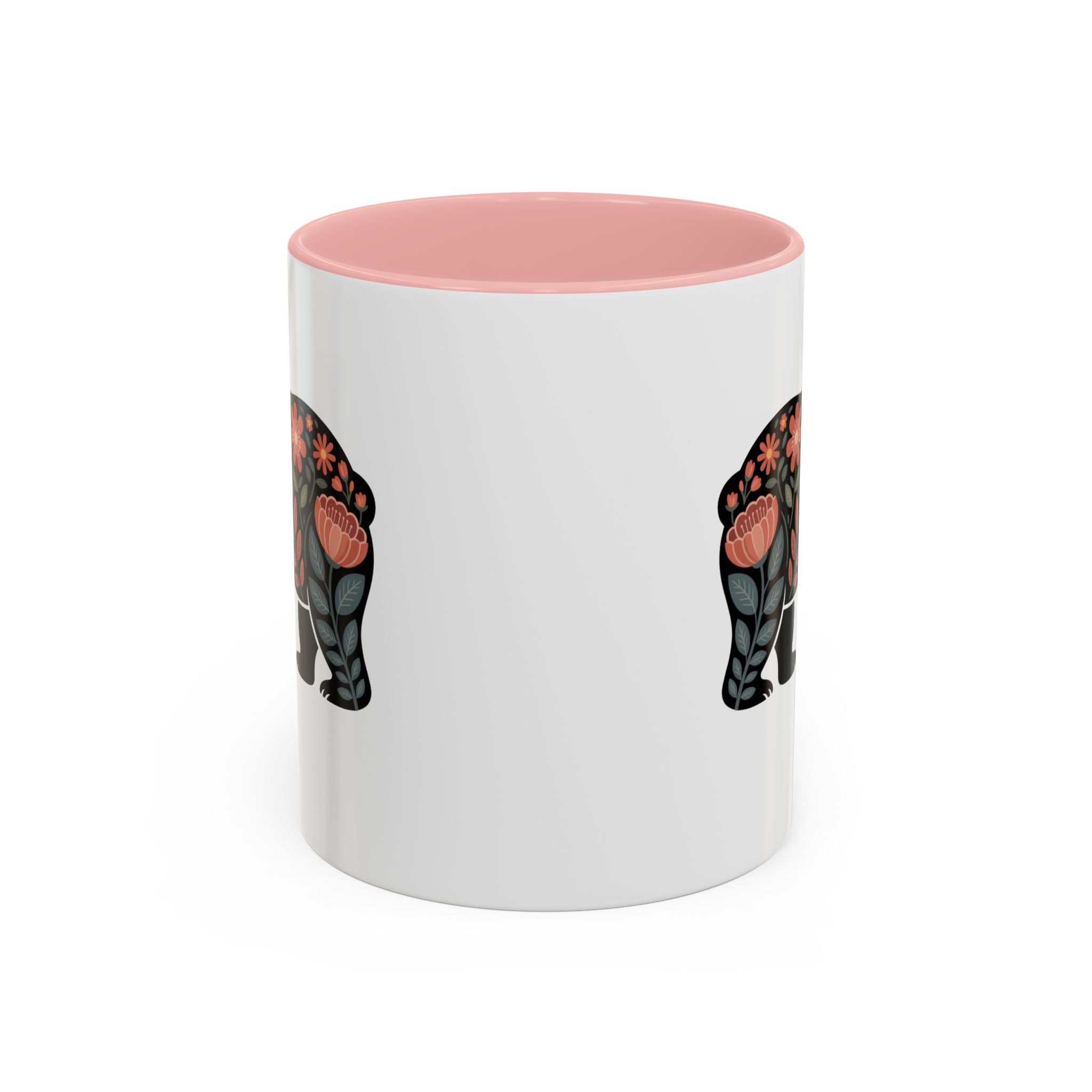 Floral Bear Accent Coffee Mug – 11/15oz Decorative Floral Animal Ceramic Mug