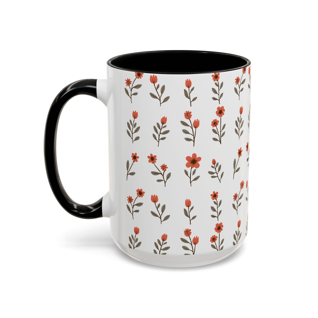 Ceramic printed coffee mug Floral Accent Coffee Mug — Cute Red Wildflower Pattern (11/15oz)