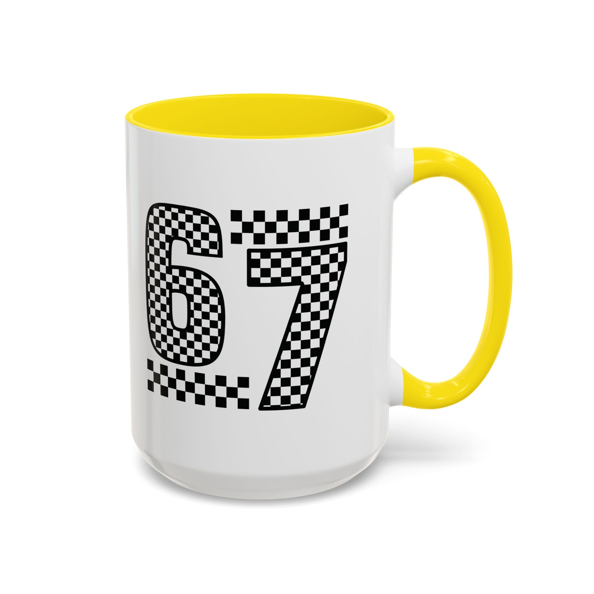 Checkered '67' Accent Coffee Mug — Retro Racing Number Ceramic Mug