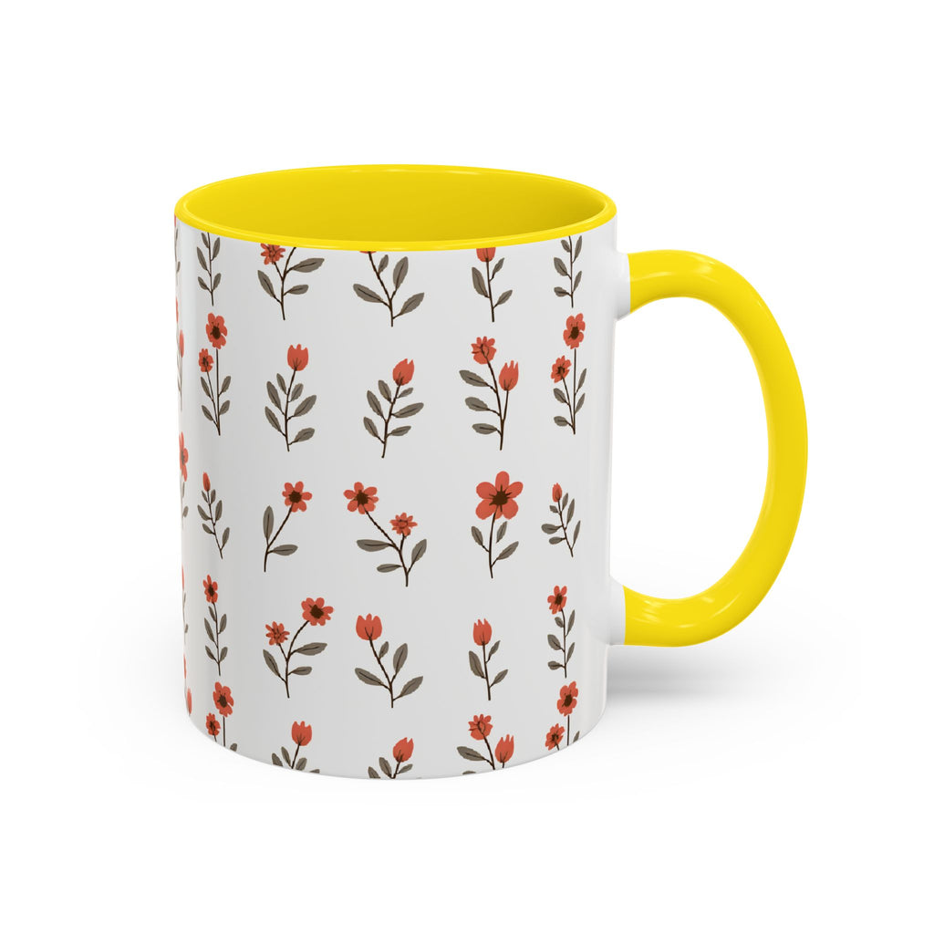 Ceramic printed coffee mug Floral Accent Coffee Mug — Cute Red Wildflower Pattern (11/15oz)