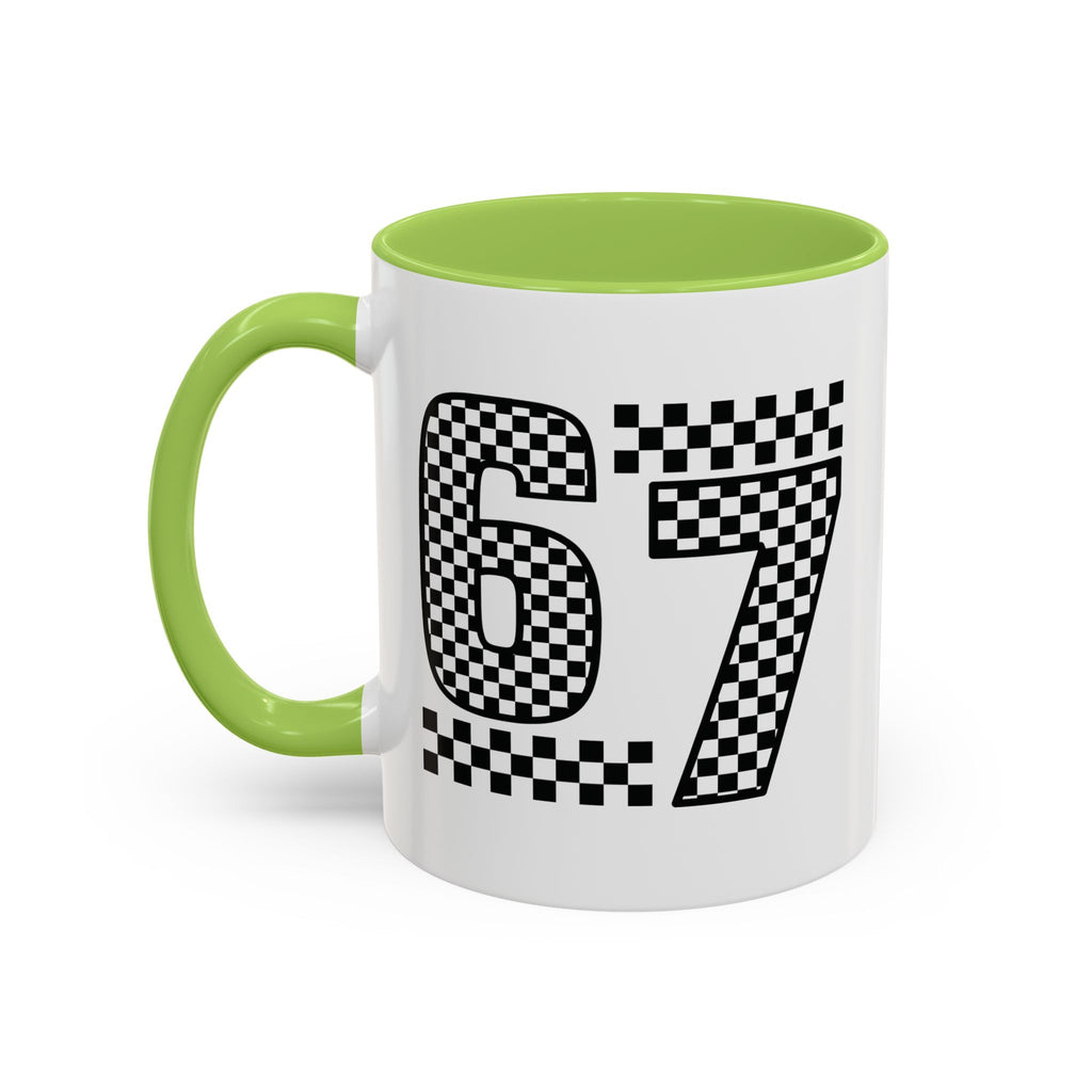 Checkered '67' Accent Coffee Mug — Retro Racing Number Ceramic Mug