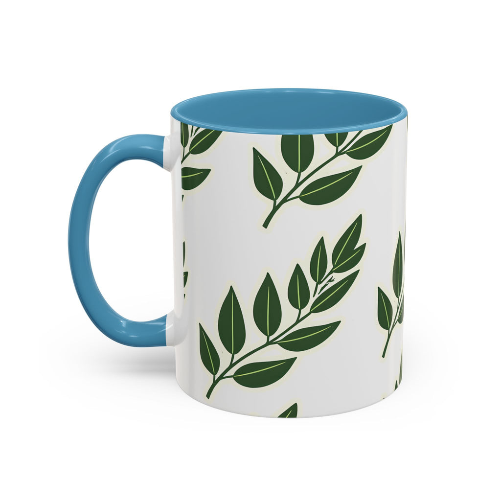 Botanical Leaf Accent Coffee Mug — Green Foliage Ceramic Cup (11/15oz)