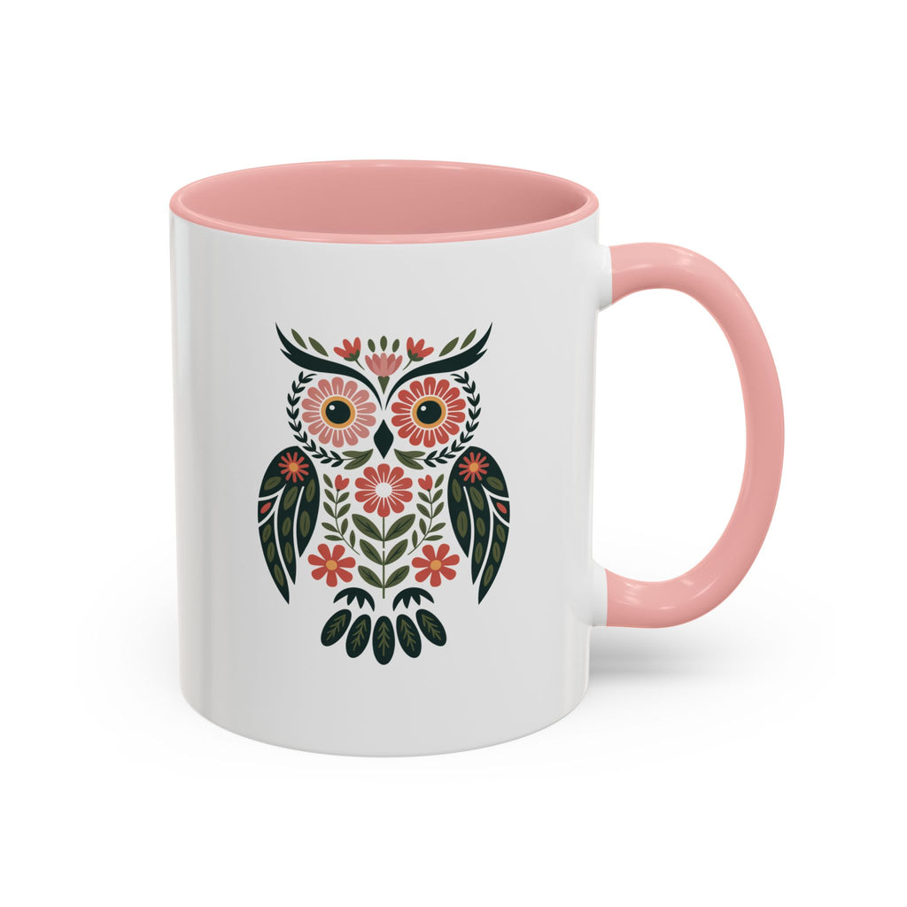 Floral Folk Owl Accent Coffee Mug — 11/15oz