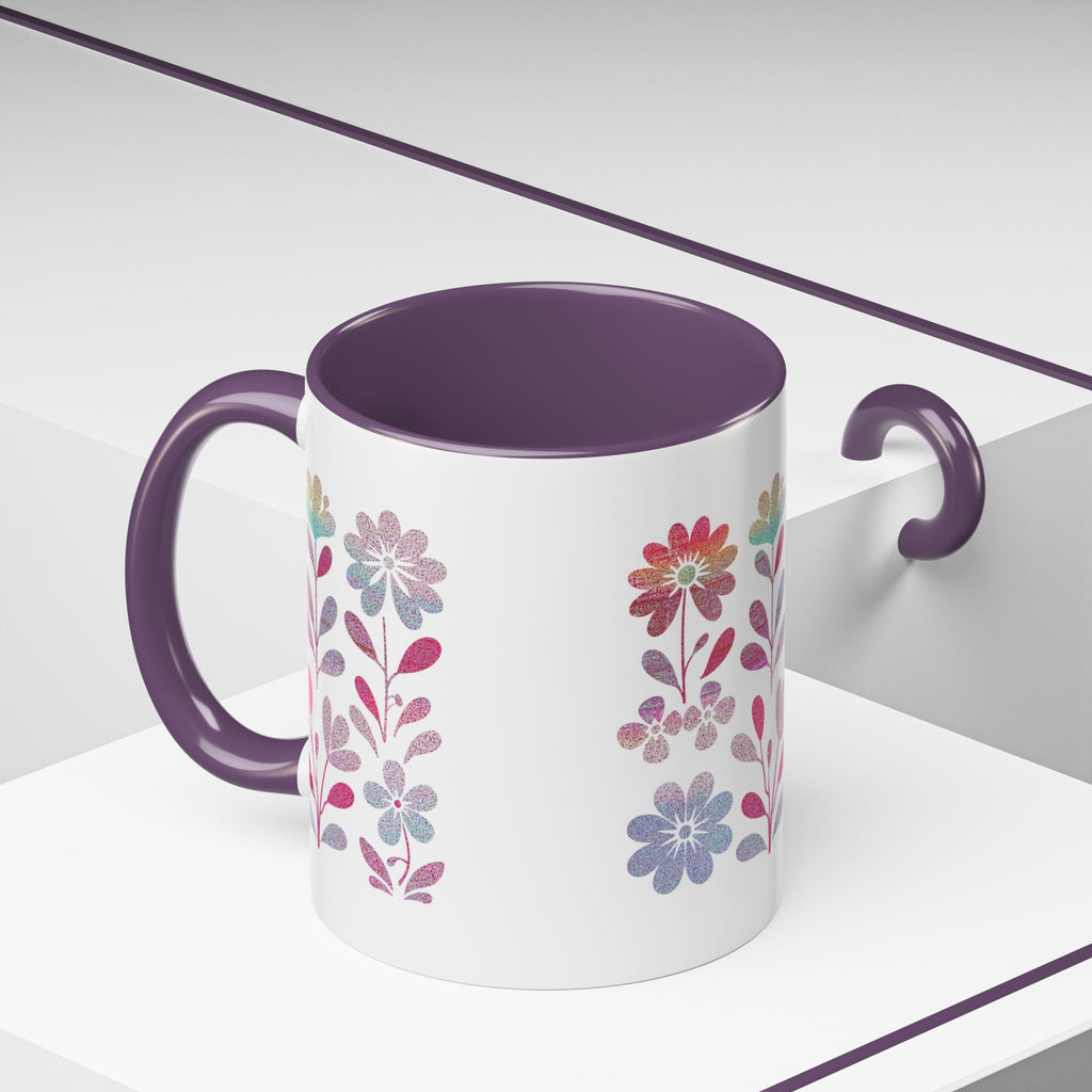 Floral Watercolor Accent Coffee Mug — Pastel Flower Pattern (11/15oz)