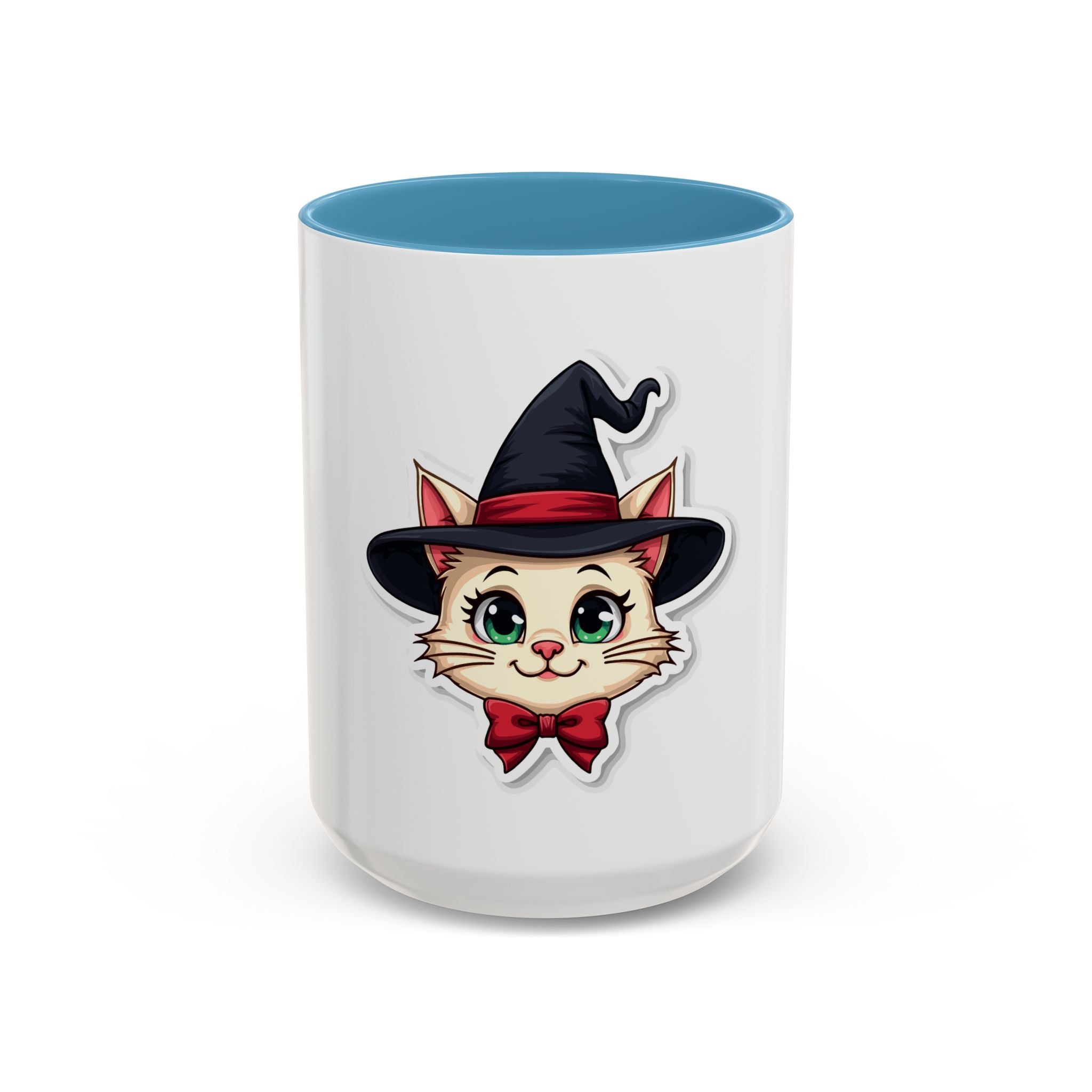 Witch Cat Accent Coffee Mug — Cute Halloween Cat with Witch Hat (11/15oz)