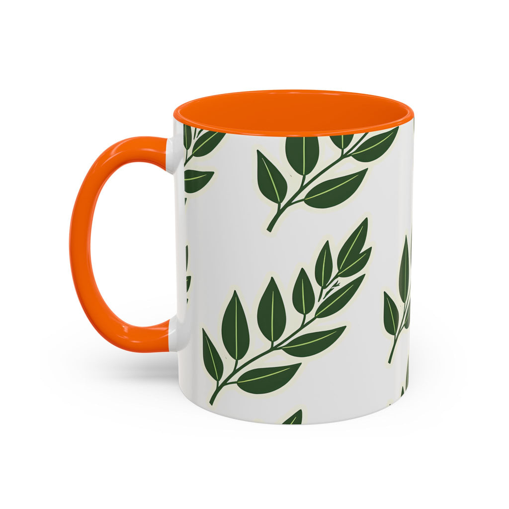 Botanical Leaf Accent Coffee Mug — Green Foliage Ceramic Cup (11/15oz)