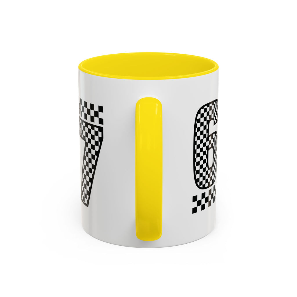 Checkered '67' Accent Coffee Mug — Retro Racing Number Ceramic Mug