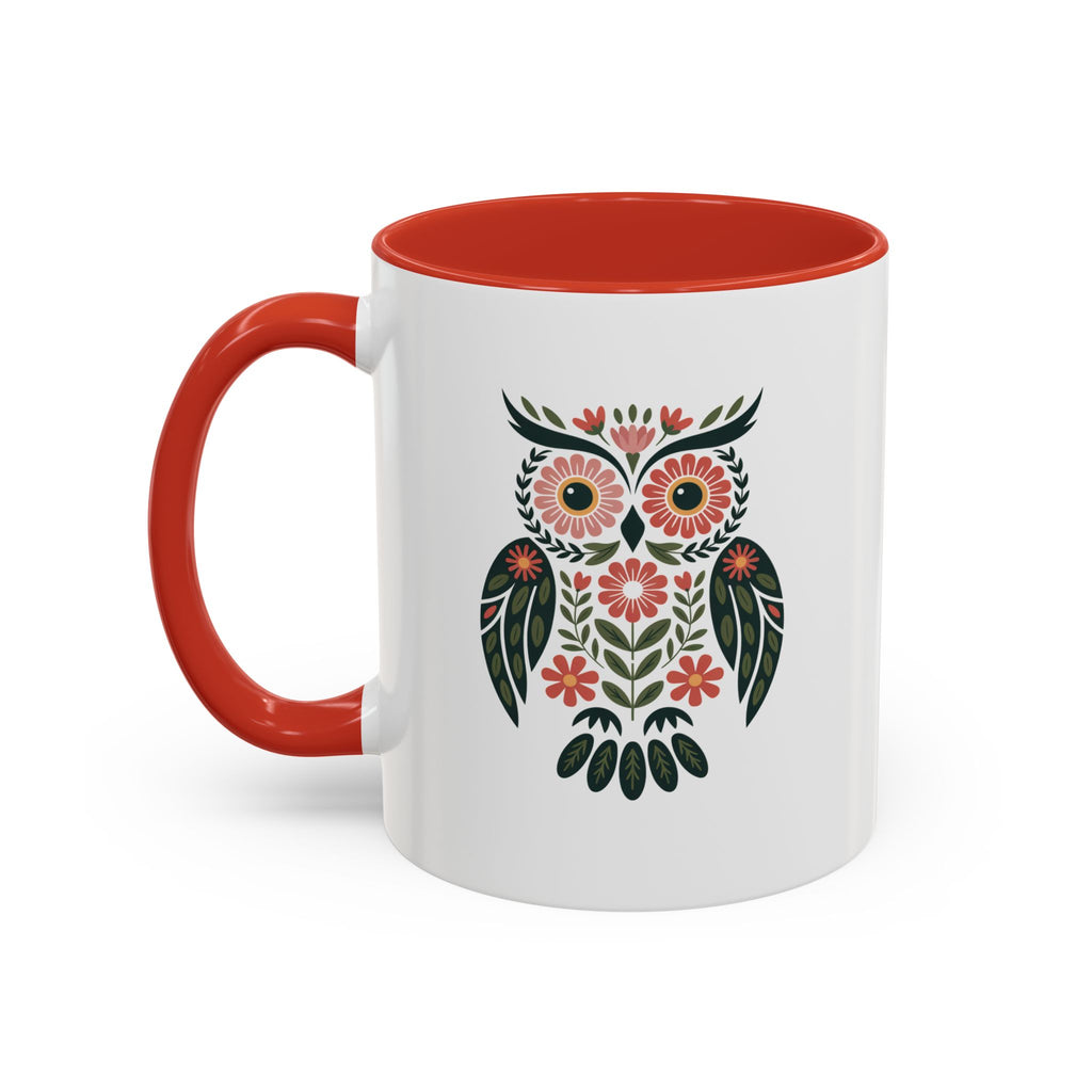Floral Folk Owl Accent Coffee Mug — 11/15oz