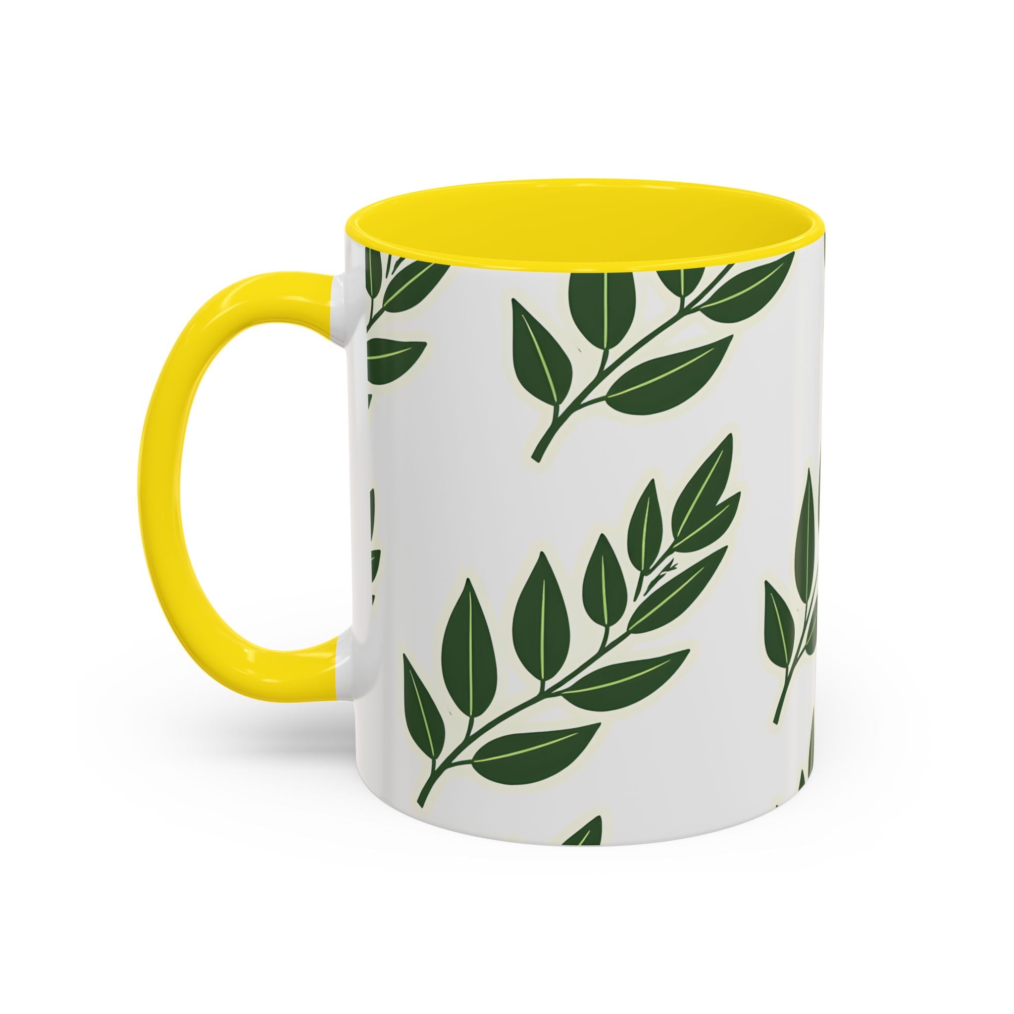 Botanical Leaf Accent Coffee Mug — Green Foliage Ceramic Cup (11/15oz)