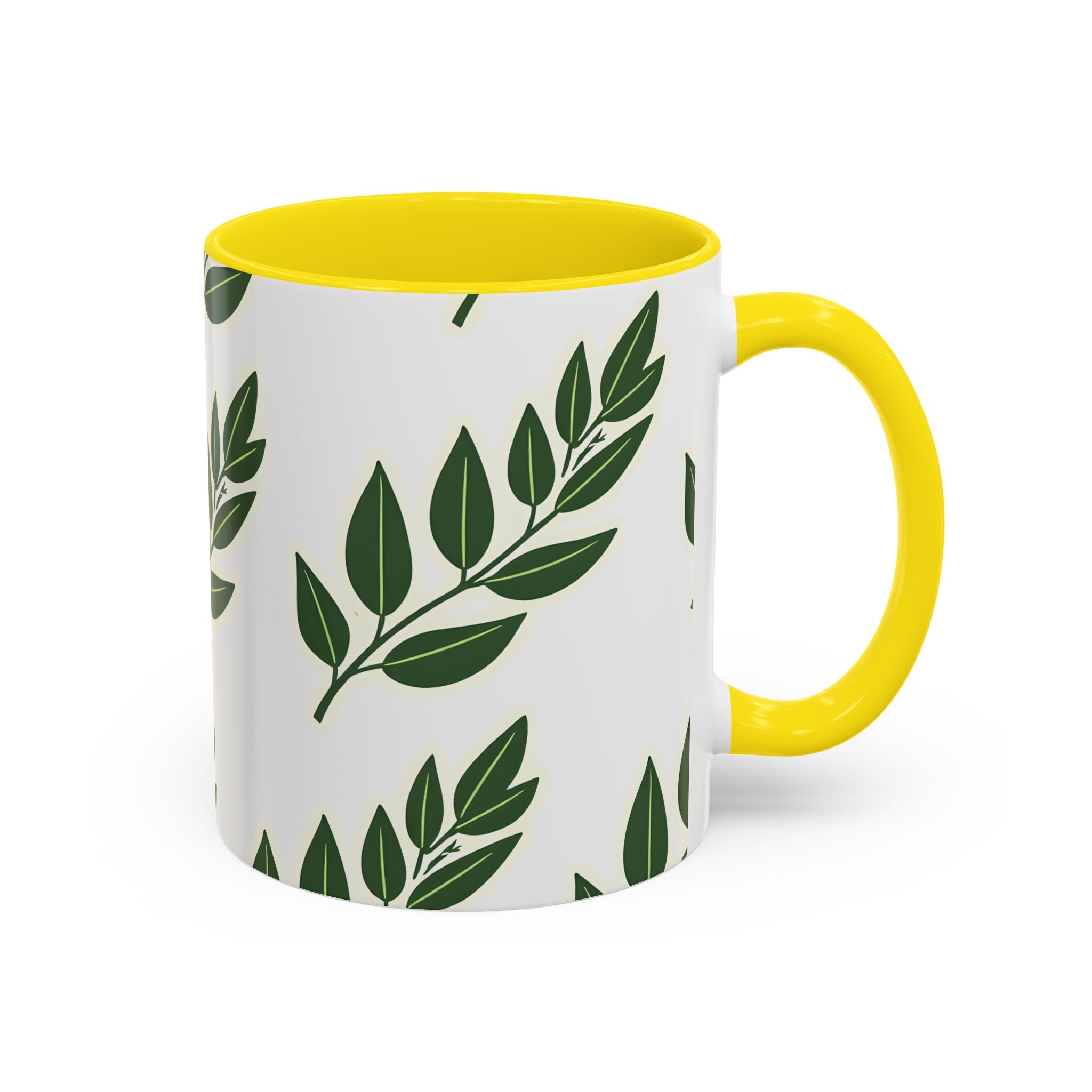 Botanical Leaf Accent Coffee Mug — Green Foliage Ceramic Cup (11/15oz)