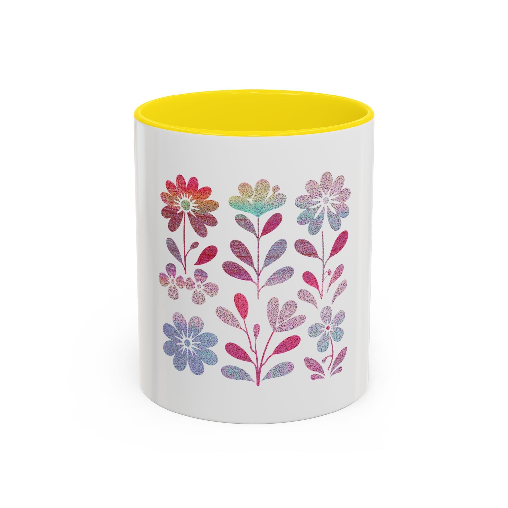 Floral Watercolor Accent Coffee Mug — Pastel Flower Pattern (11/15oz)