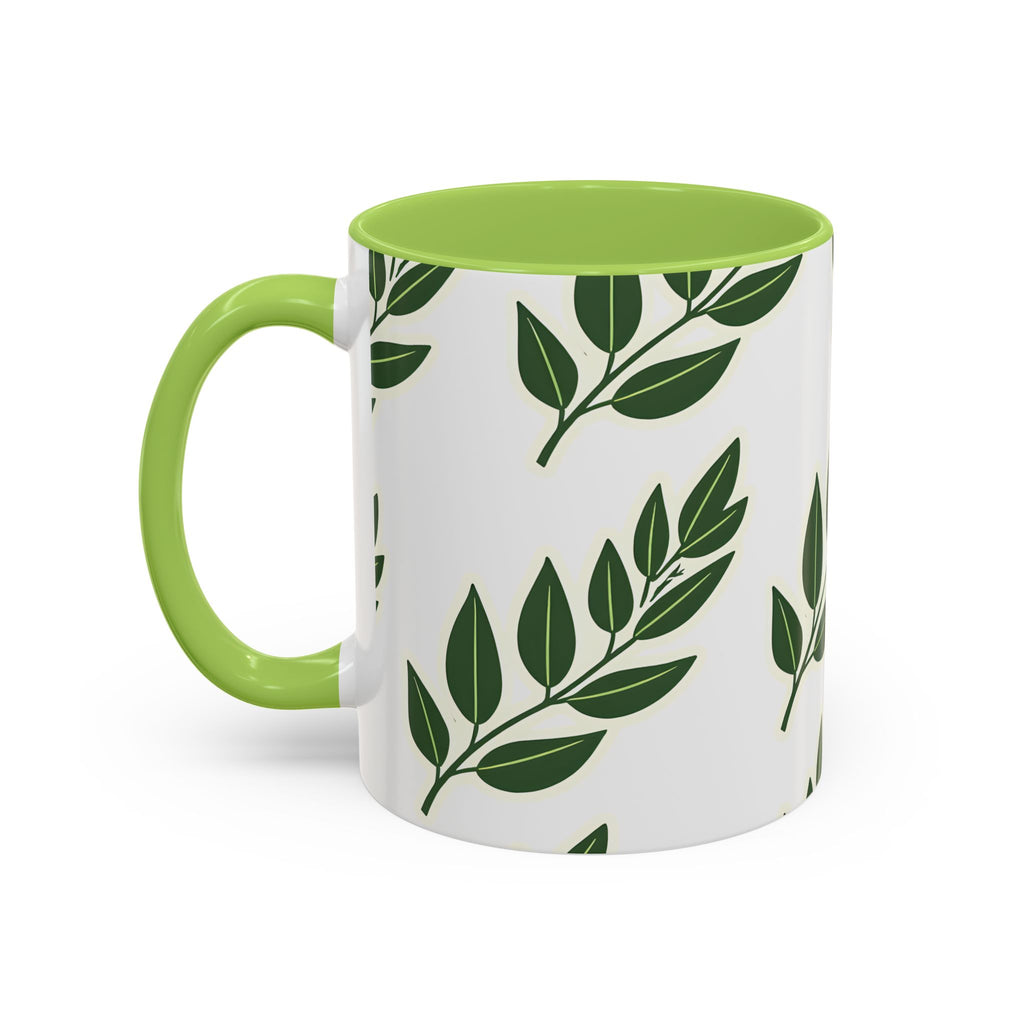 Botanical Leaf Accent Coffee Mug — Green Foliage Ceramic Cup (11/15oz)