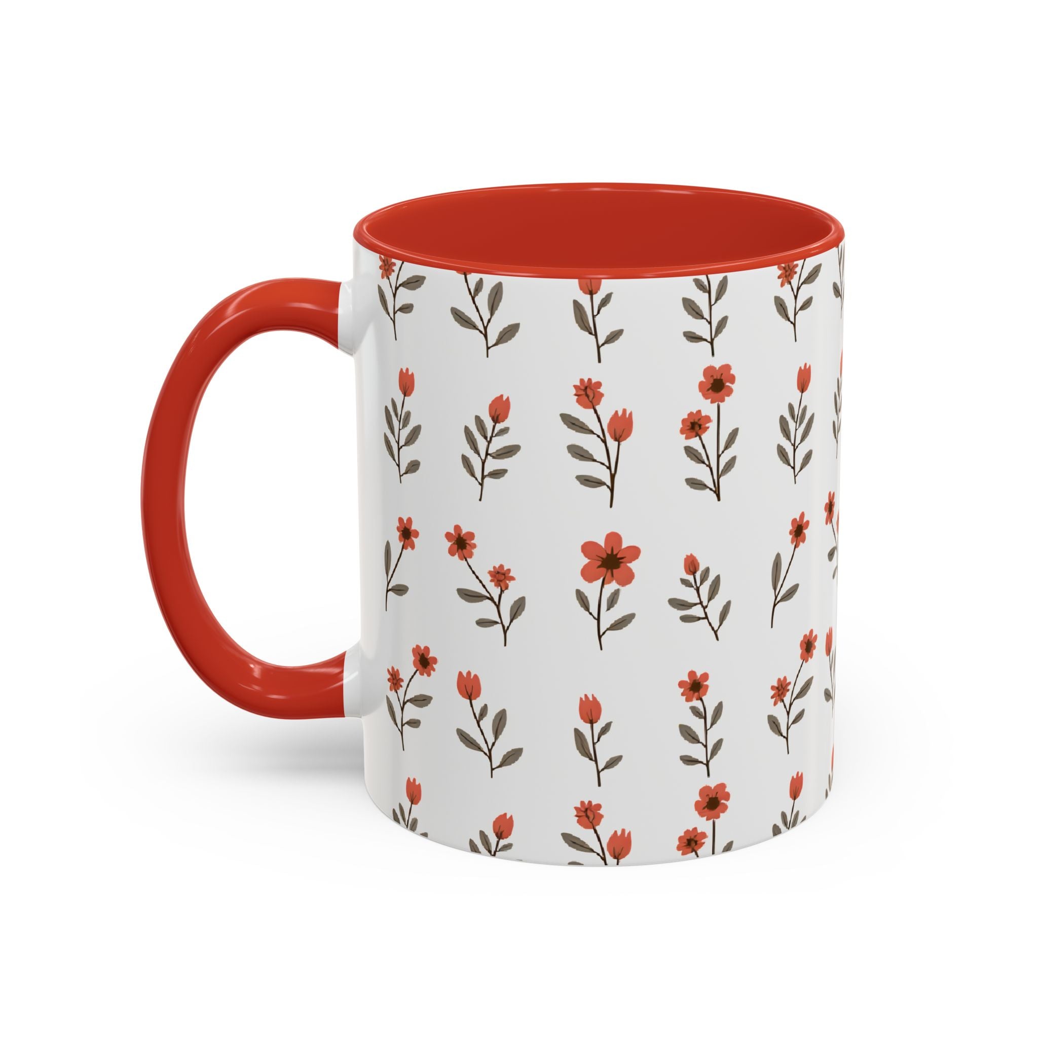 Ceramic printed coffee mug Floral Accent Coffee Mug — Cute Red Wildflower Pattern (11/15oz)