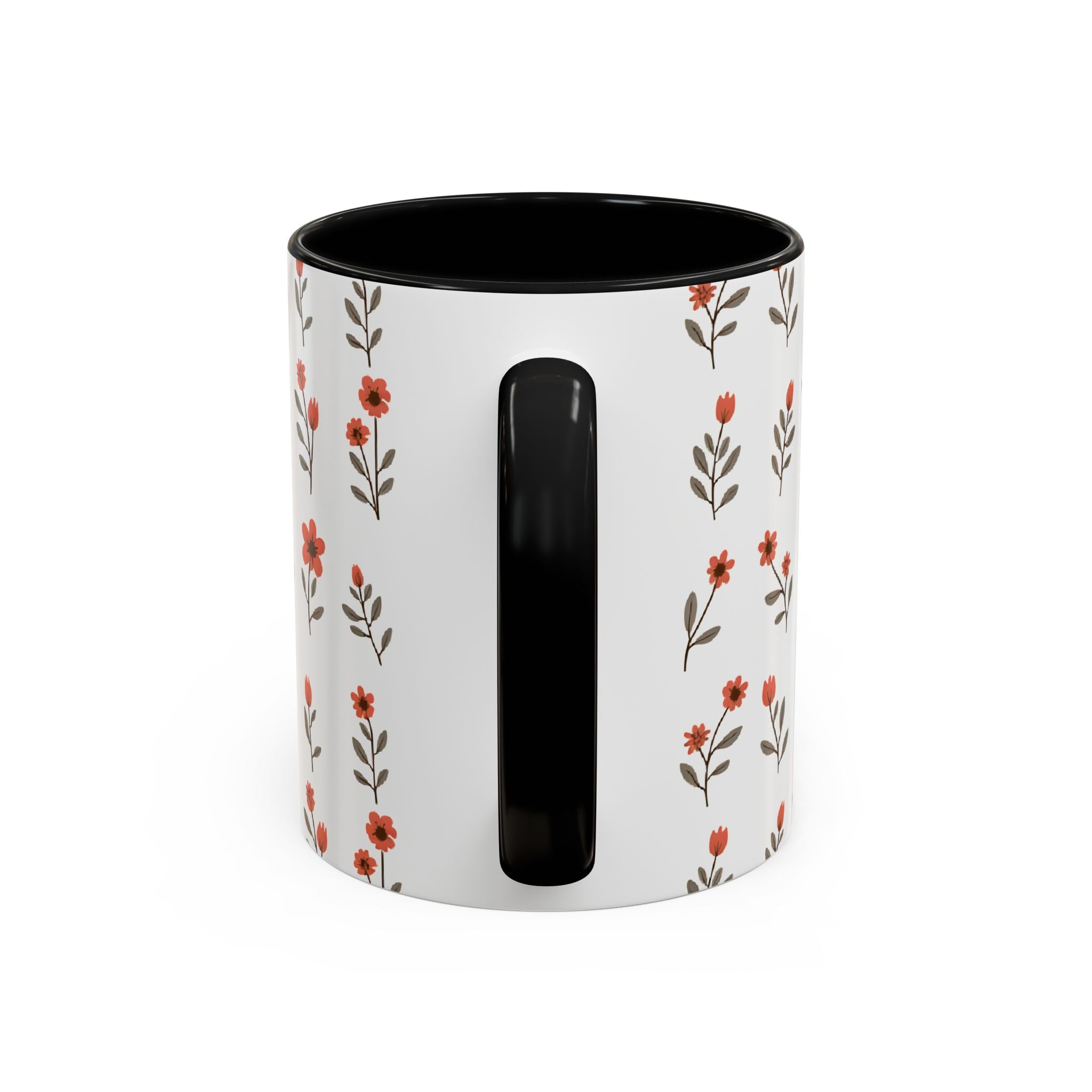 Ceramic printed coffee mug Floral Accent Coffee Mug — Cute Red Wildflower Pattern (11/15oz)