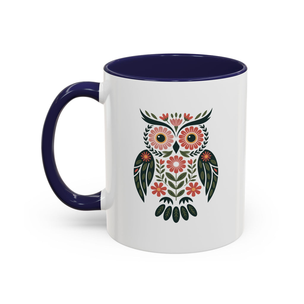 Floral Folk Owl Accent Coffee Mug — 11/15oz