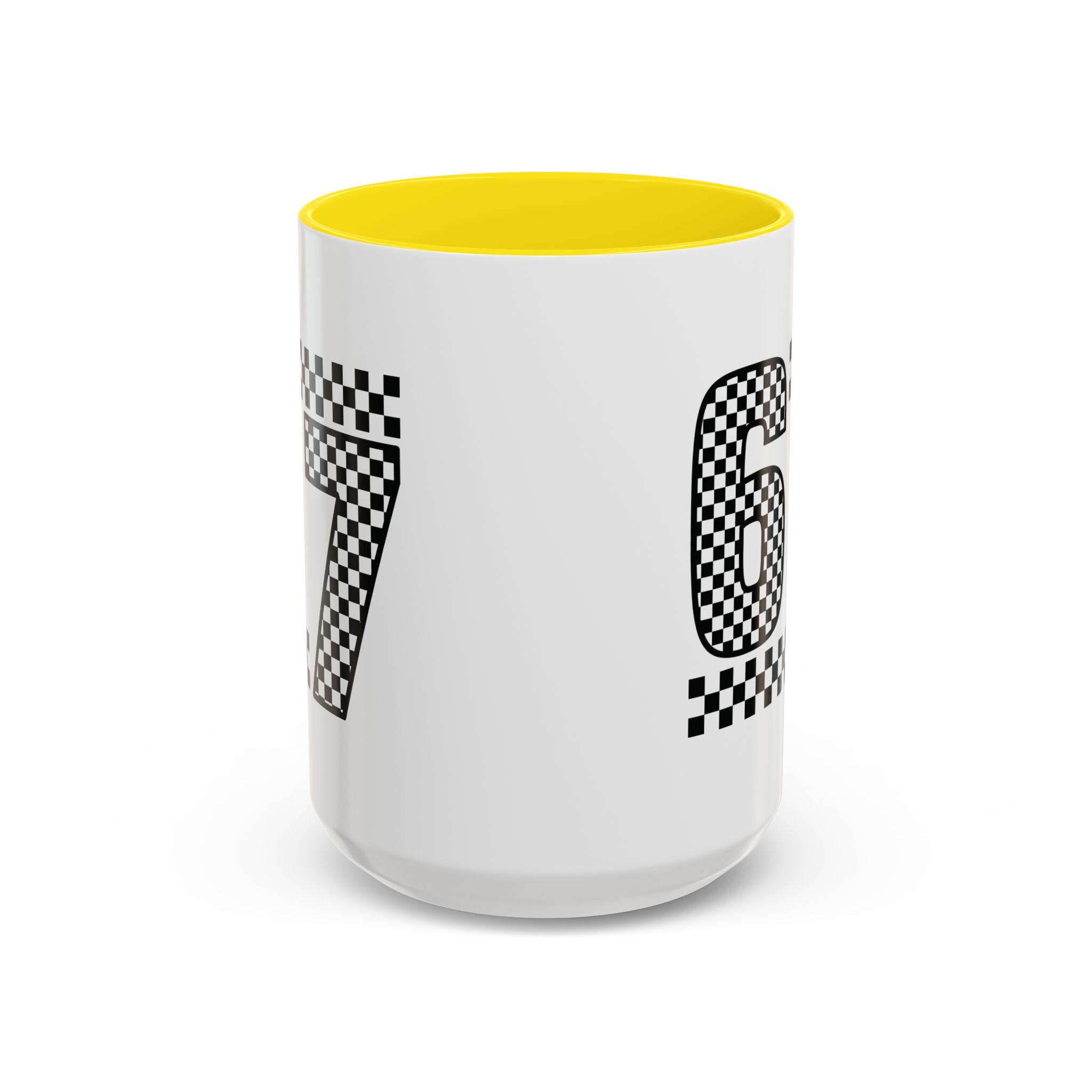 Checkered '67' Accent Coffee Mug — Retro Racing Number Ceramic Mug