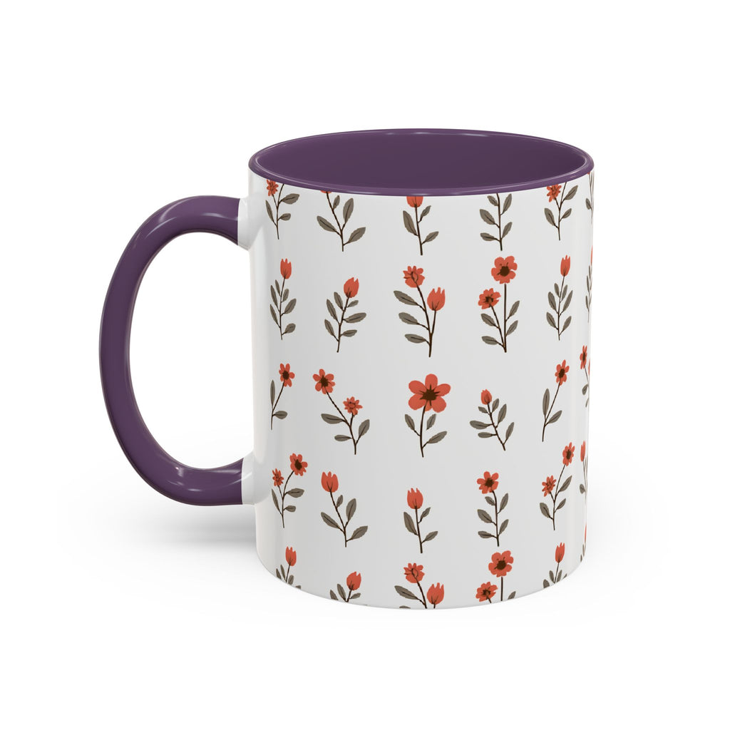 Ceramic printed coffee mug Floral Accent Coffee Mug — Cute Red Wildflower Pattern (11/15oz)