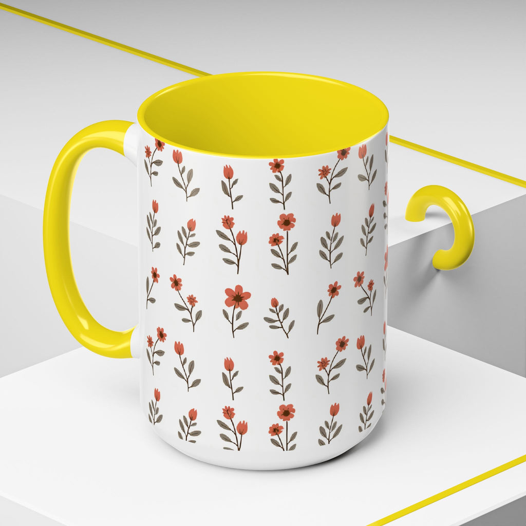 Ceramic printed coffee mug Floral Accent Coffee Mug — Cute Red Wildflower Pattern (11/15oz)