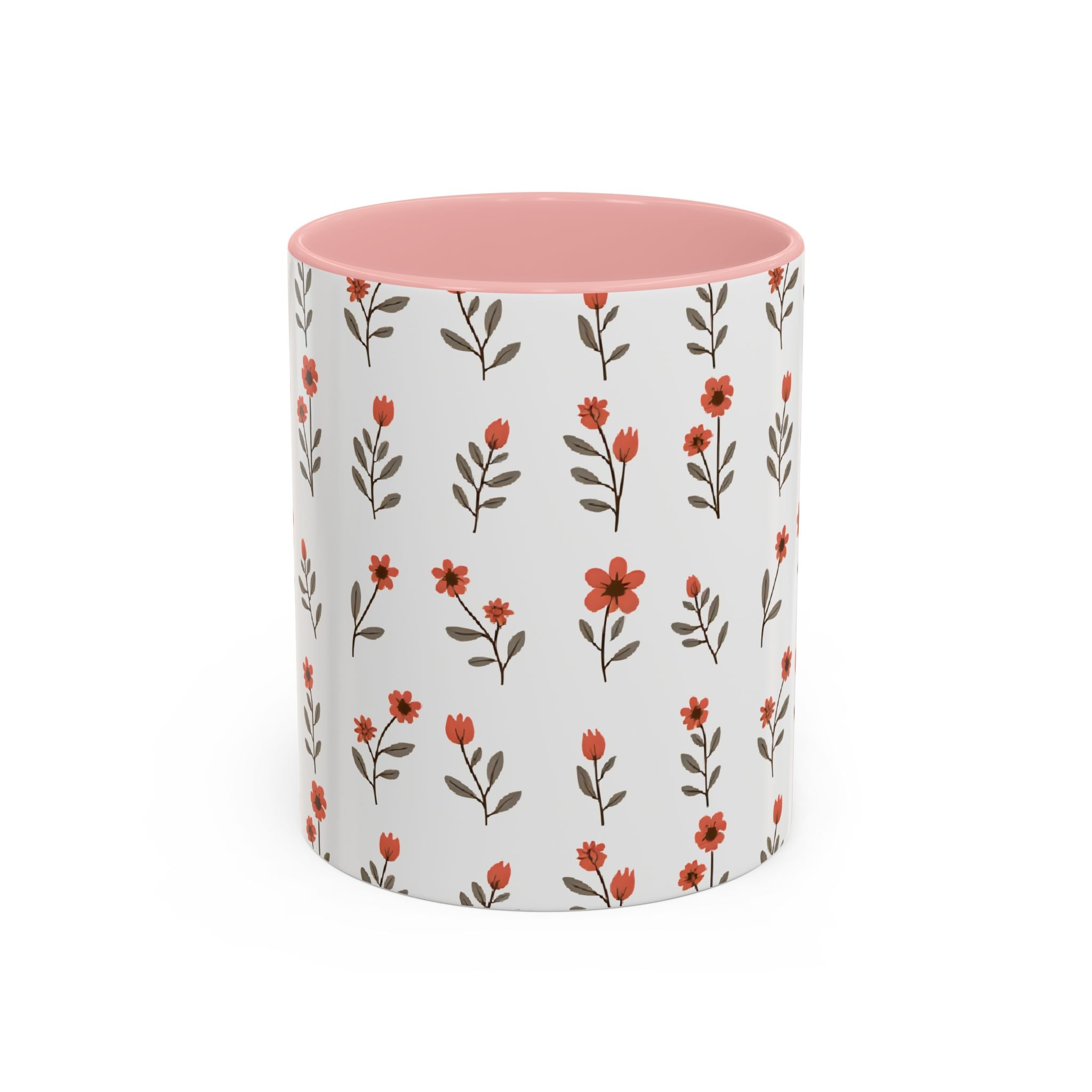 Ceramic printed coffee mug Floral Accent Coffee Mug — Cute Red Wildflower Pattern (11/15oz)
