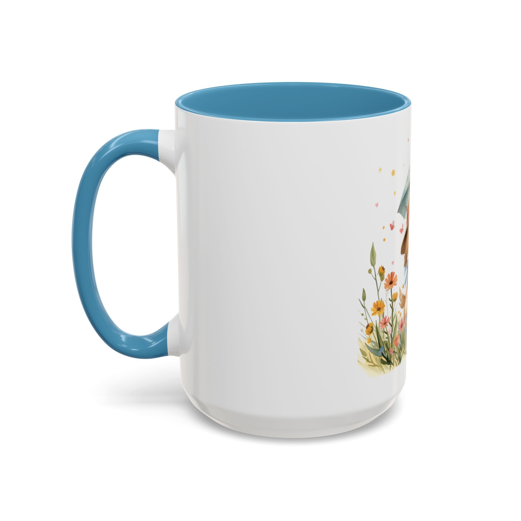 Cute Puppy with Umbrella Coffee Mug — Floral Accent Ceramic Mug (11/15oz)